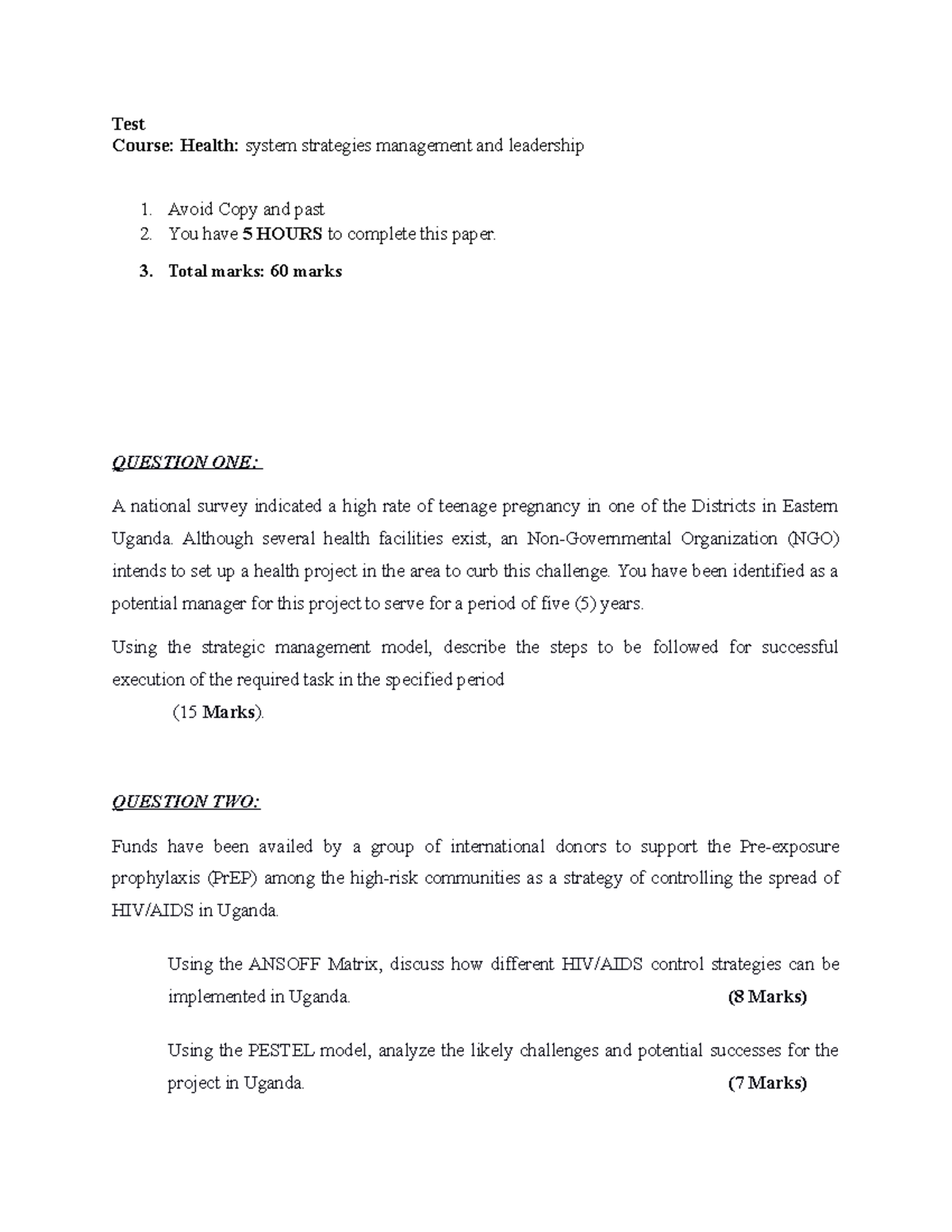 03 FHS HSML - Final Assignment on Health Management Strategies - Studocu