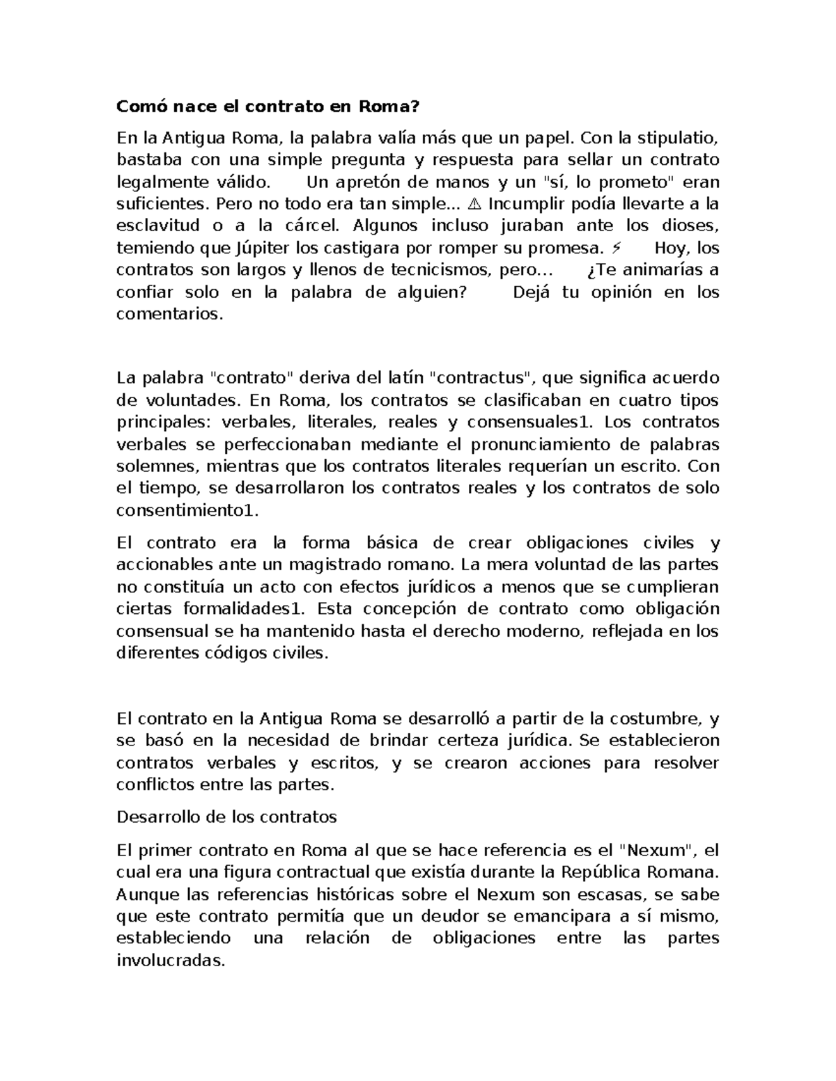 Comó nace el contrato en Roma - Con la stipulatio, bastaba con una ...