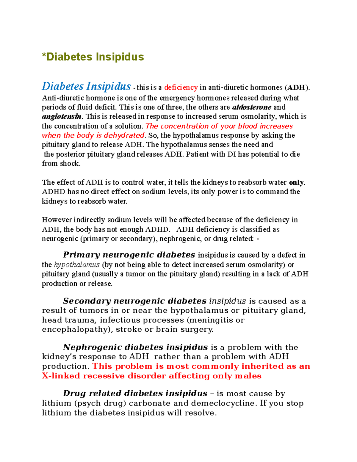 Chapter 20. DI, Siadh AND Adrenal Gland   Diabetes Insipidus ...