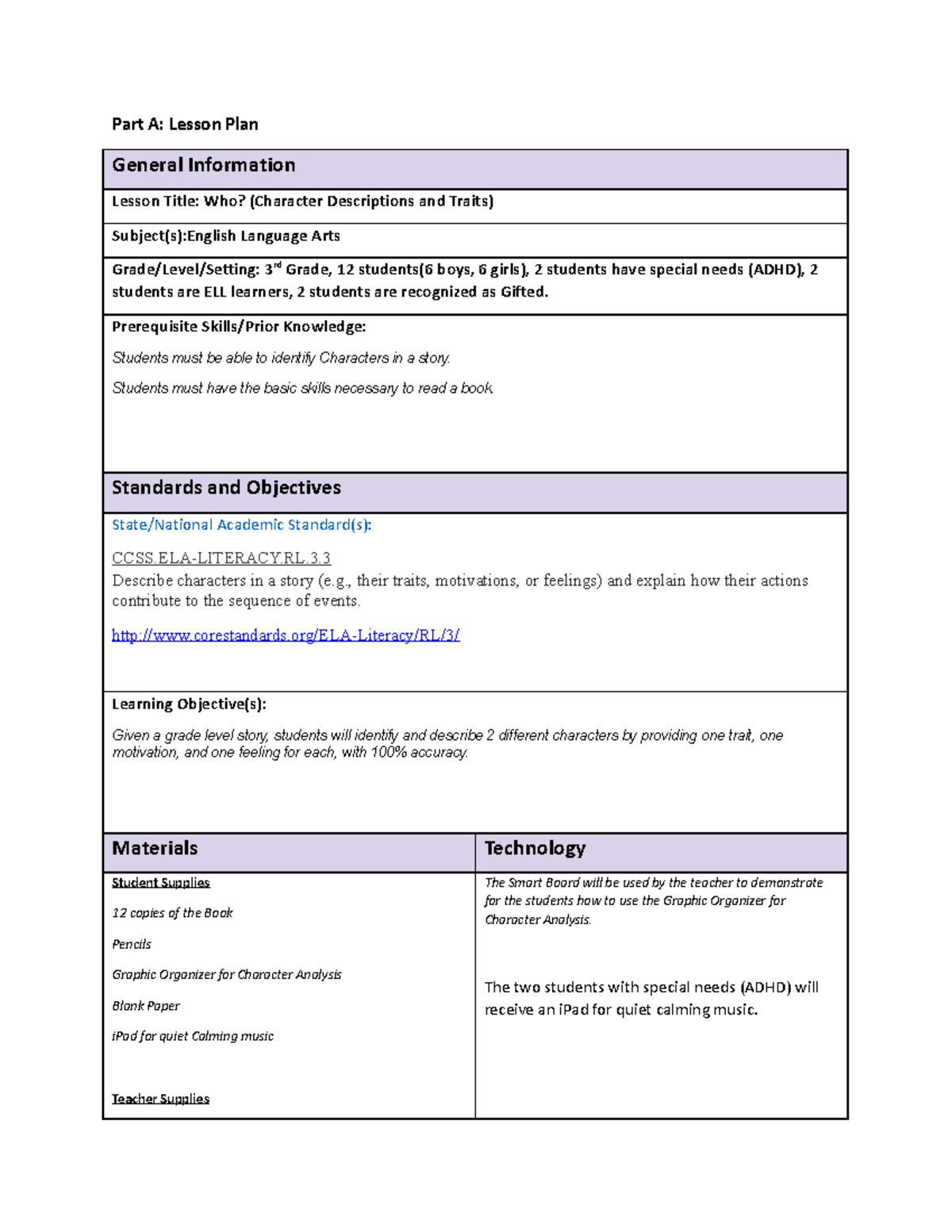 C909 Task 1 - passed - Part A: Lesson Plan General Information Lesson ...
