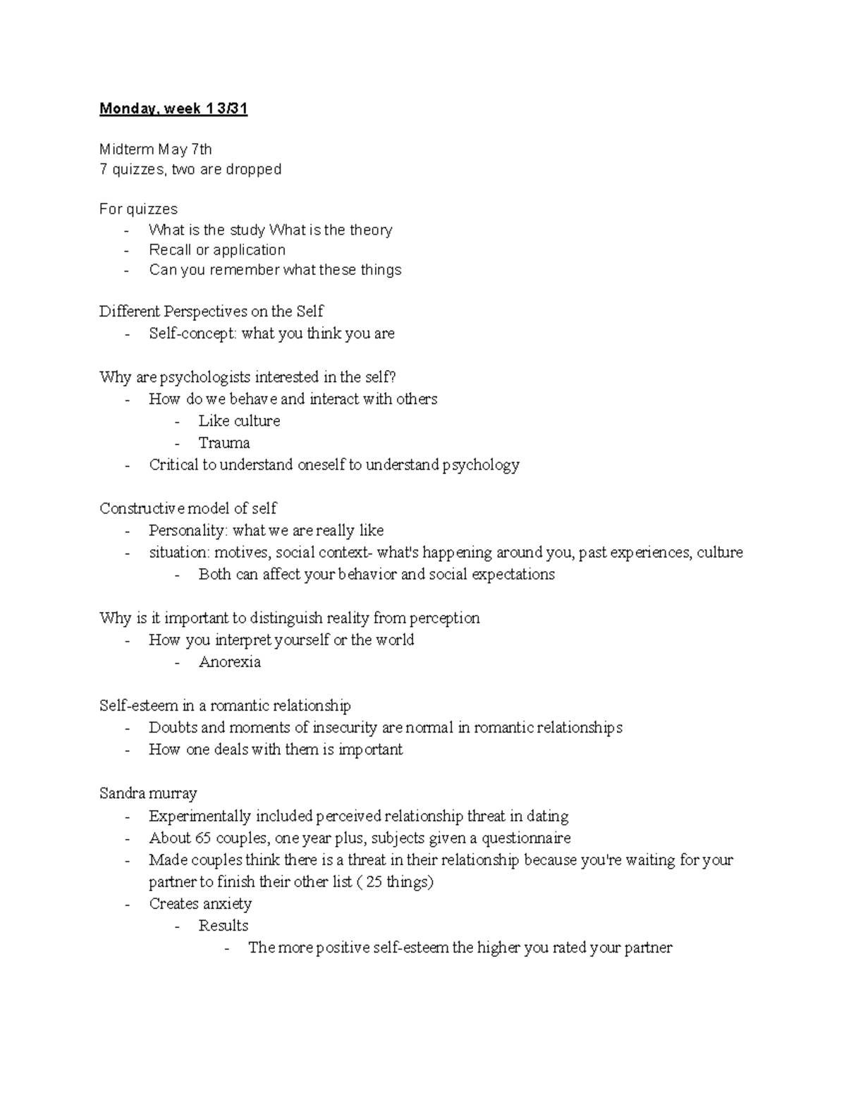 Self and Identity: Lecture Notes for Psychology (Course Code: PSY 101 ...