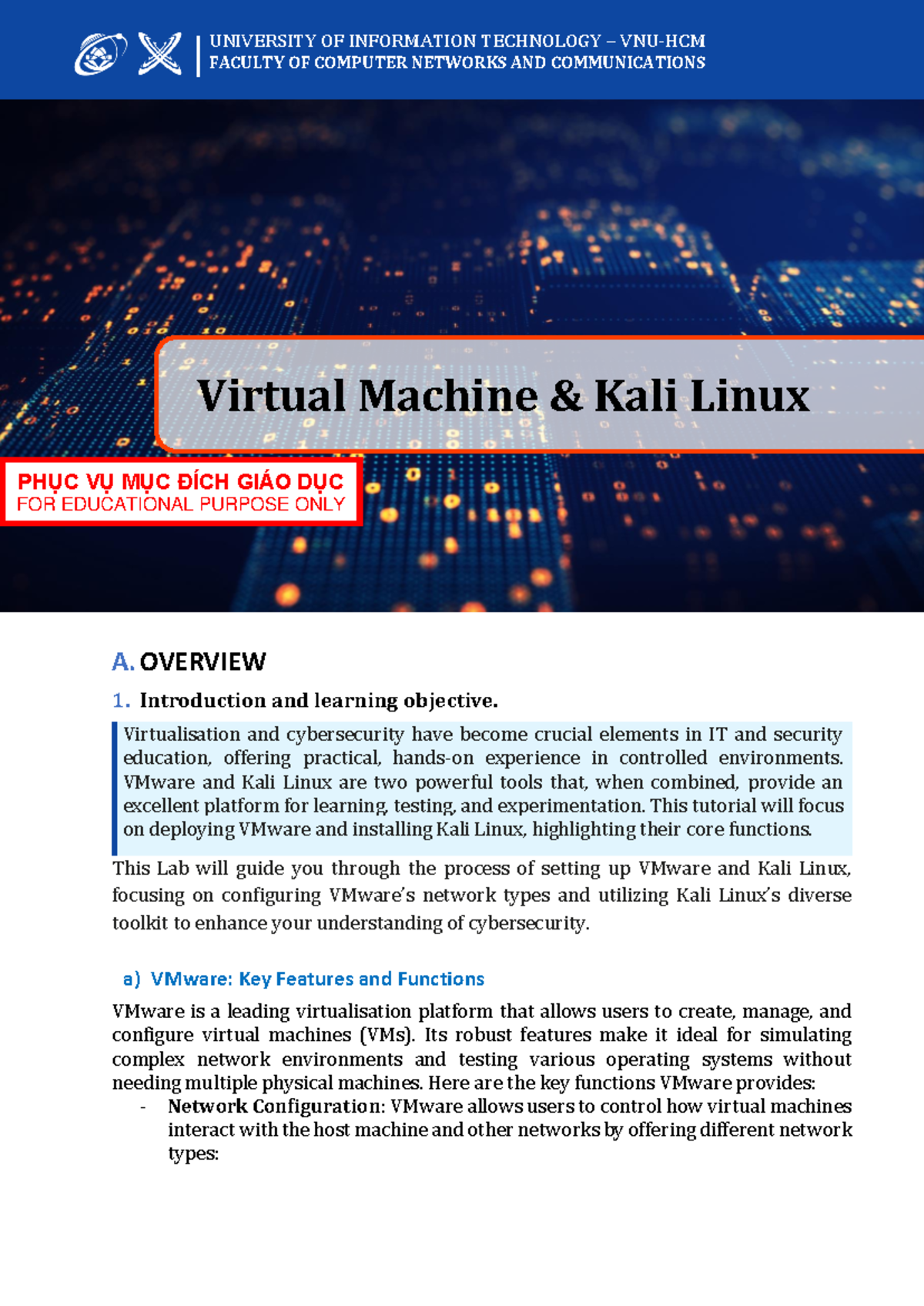 Lab03 - Virtual Machine and Kali Linux - A. OVERVIEW A. OVERVIEW 1 ...
