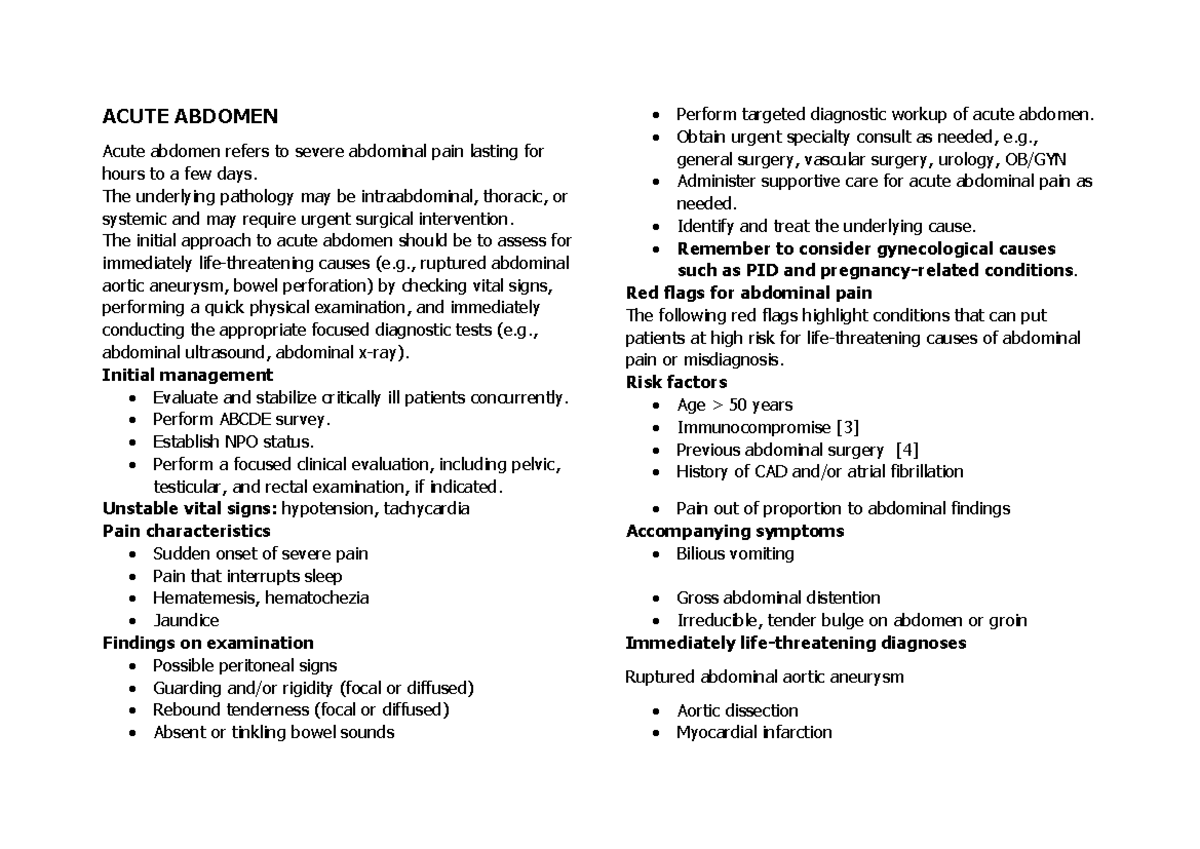 Acute Abdomen Assessment and Management: Key Concepts and Protocols ...