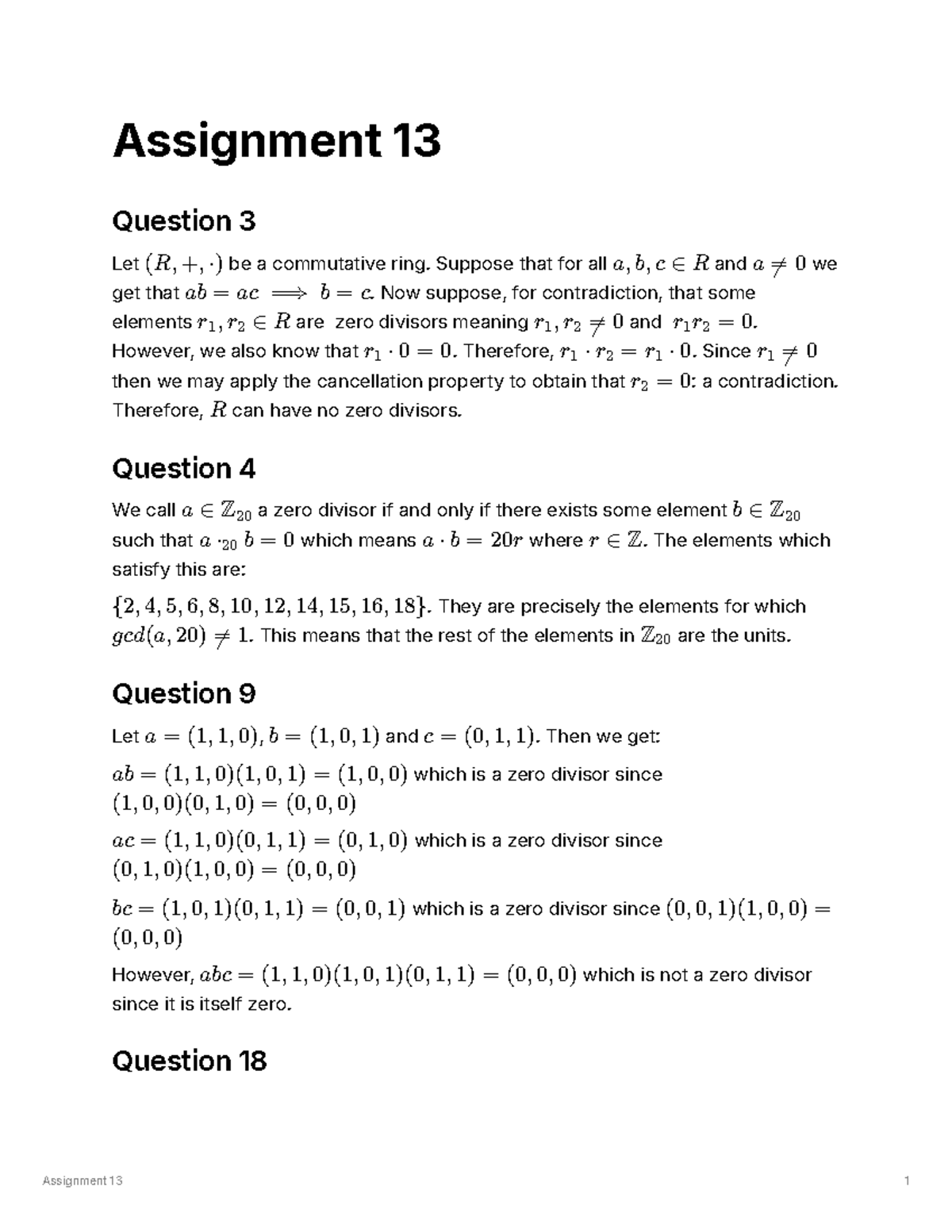 Assignment 13: Zero Divisors and Integral Domains Analysis - Studocu