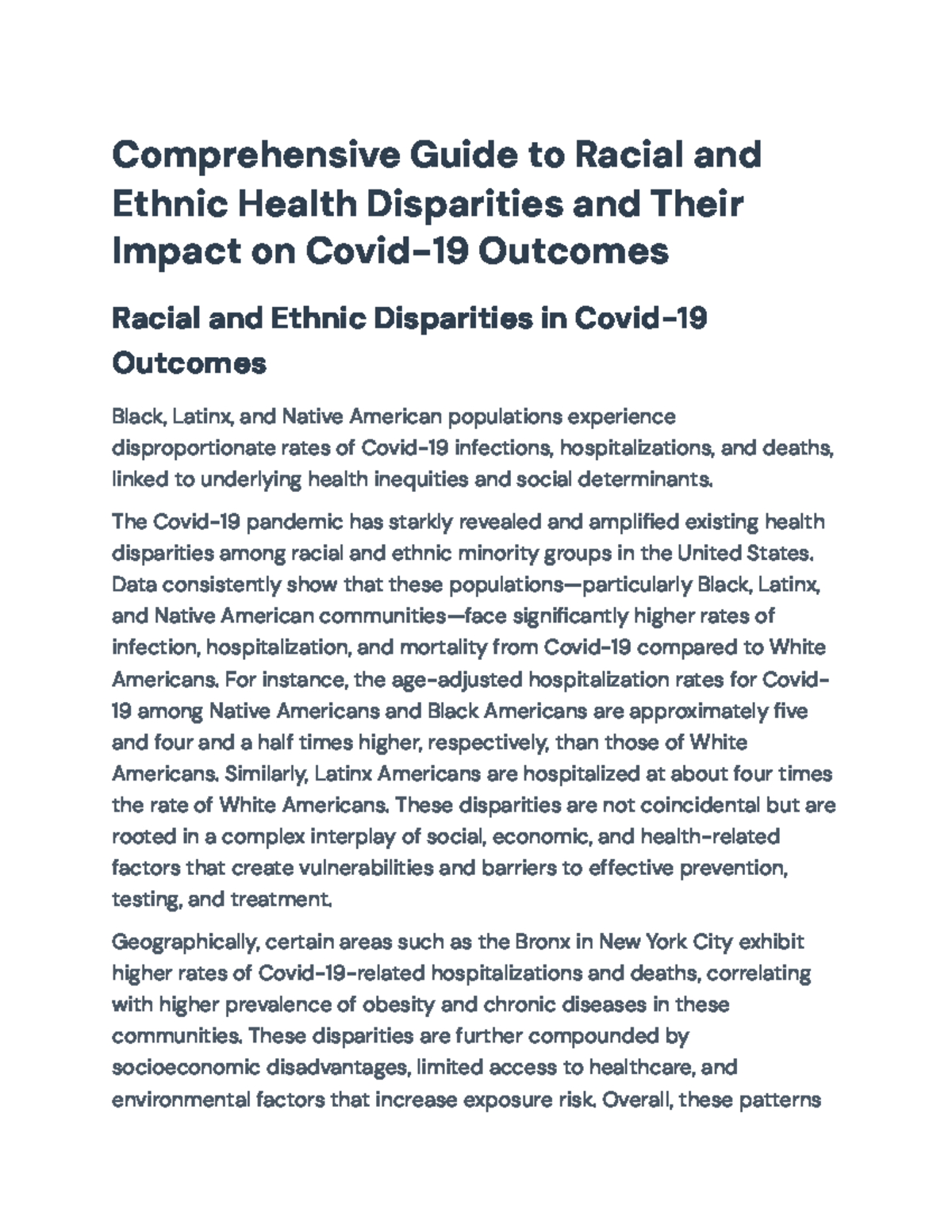 Comprehensive Analysis of Racial and Ethnic Health Disparities & Covid ...