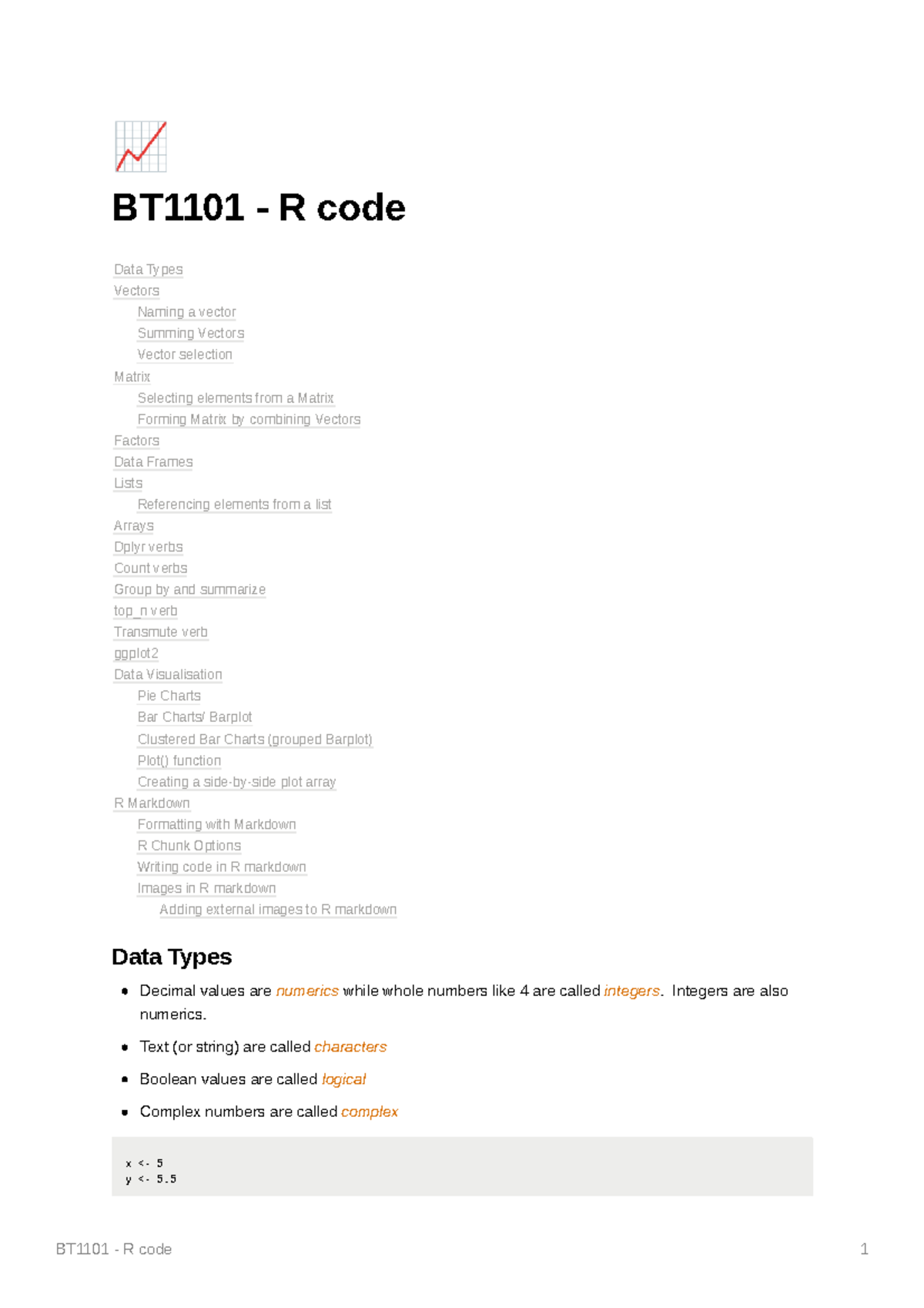 BT1101 - Comprehensive R Code Cheatsheet for Data Analysis - Studocu