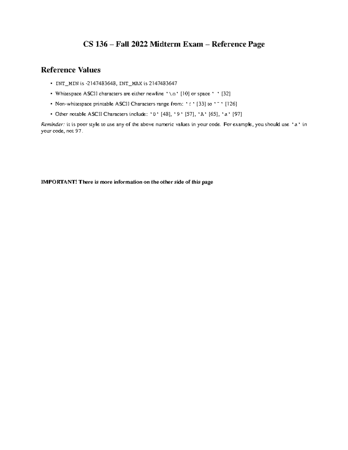 CS 136 Midterm Sample Exam Reference Page - Fall 2022 - Studocu
