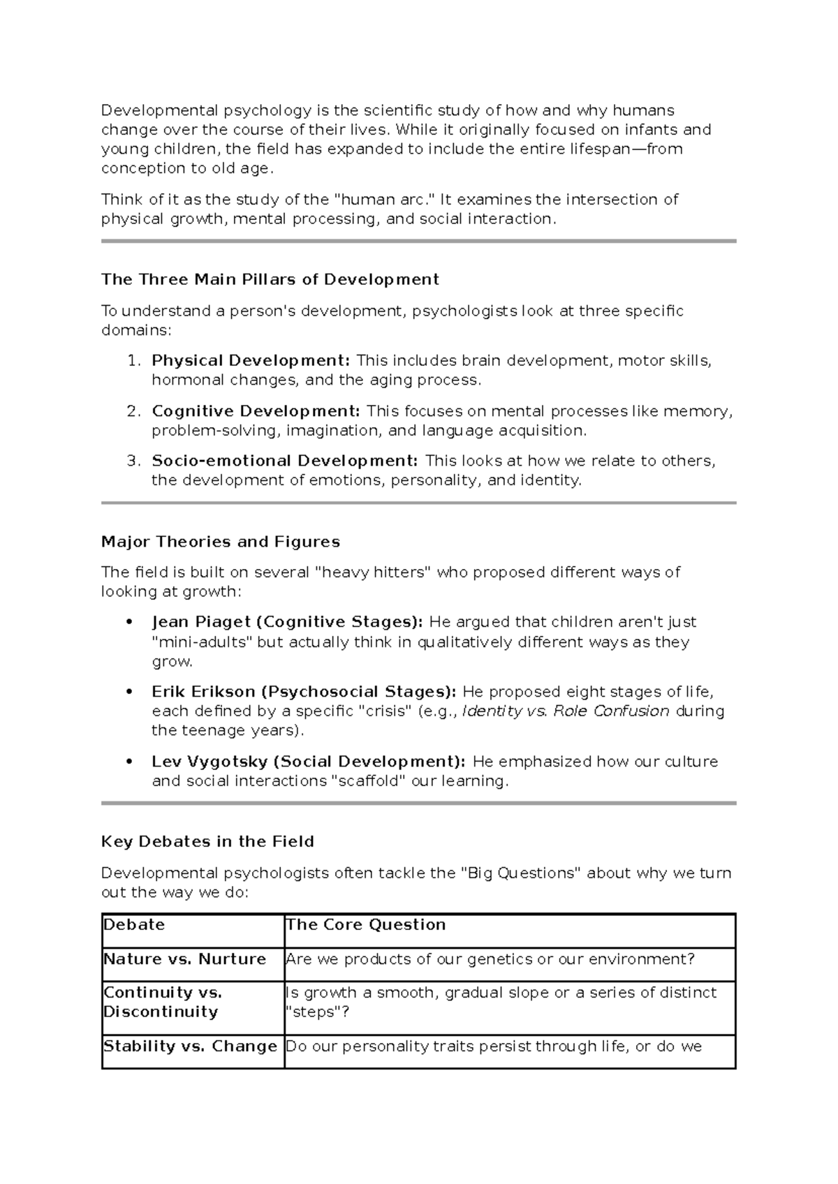 PSY 101: Overview of Developmental Psychology and Key Theories - Studocu