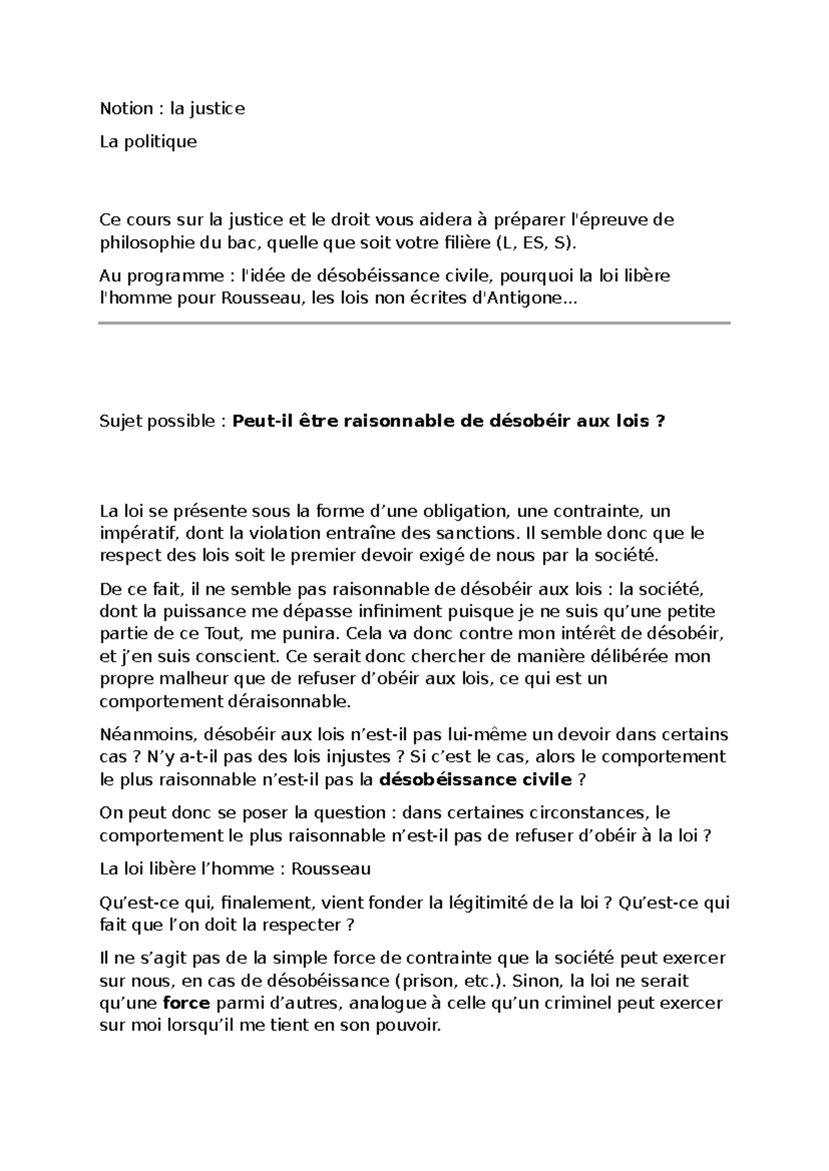 Notion de la Justice en Philosophie : Cours Bac (L, ES, S) - Studocu