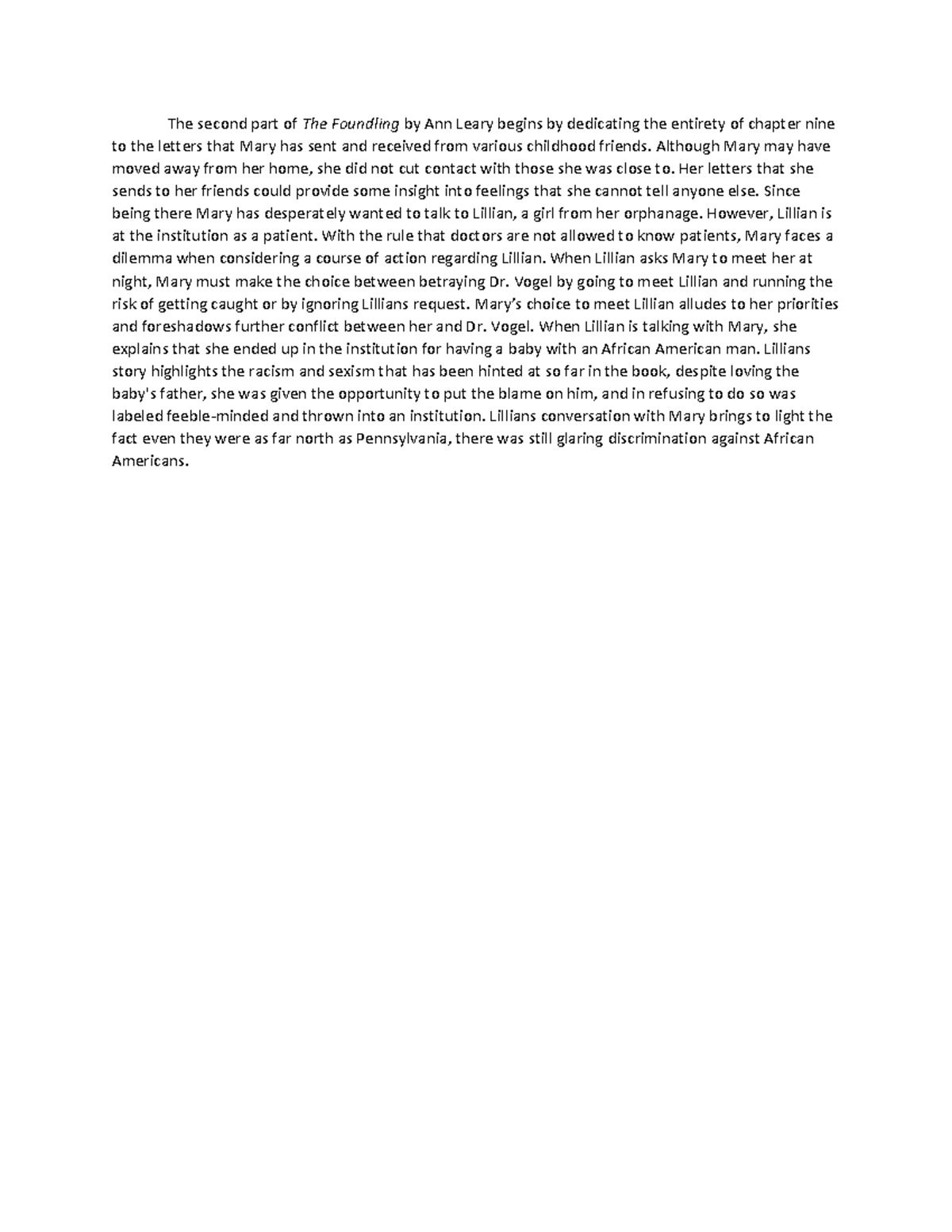 Ch. 9 Analysis - The Foundling by Ann Leary - Themes of Friendship ...
