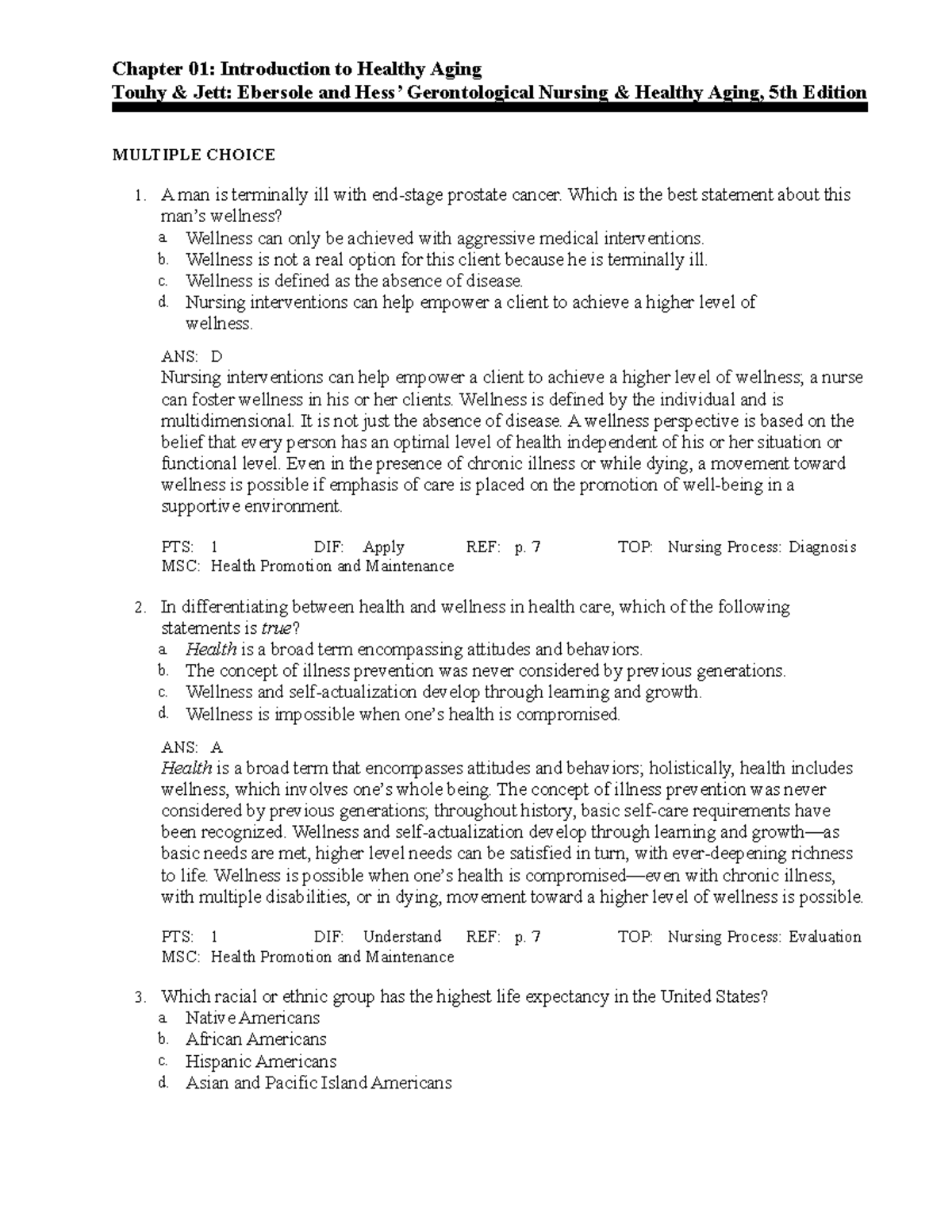 gero chapter one - Chapter 01: Introduction to Healthy Aging Touhy ...
