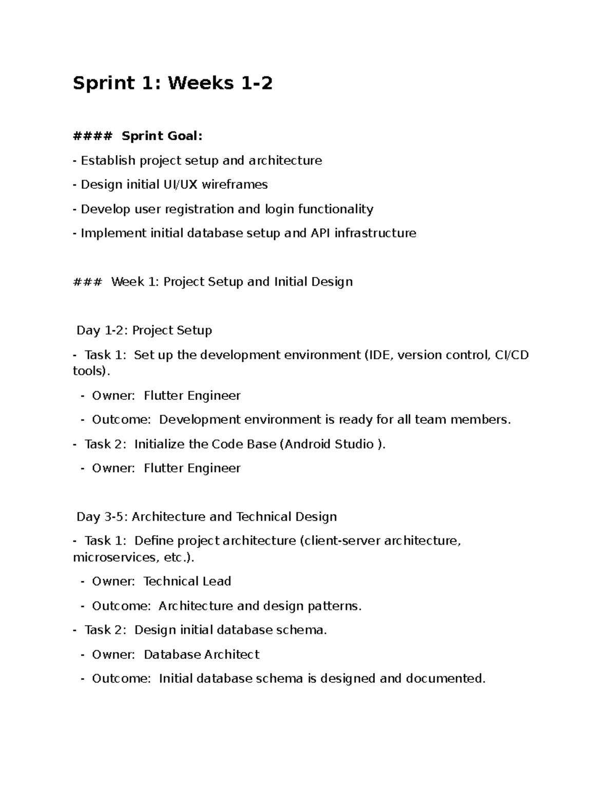 Real Being - Sprint Weeks 1-2 Project Setup & Core Features - Studocu