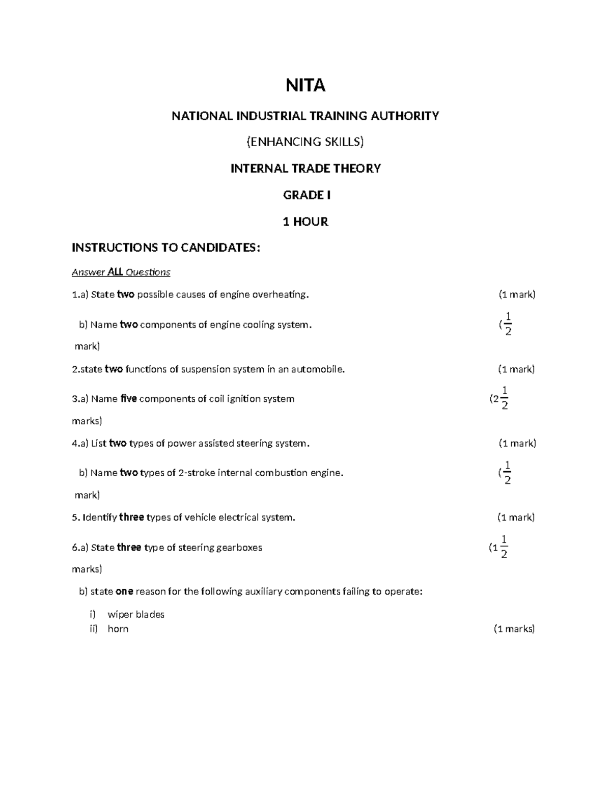 1st Term Continuous Assessment Test - ENG/AUT/CR/5/ - Studocu