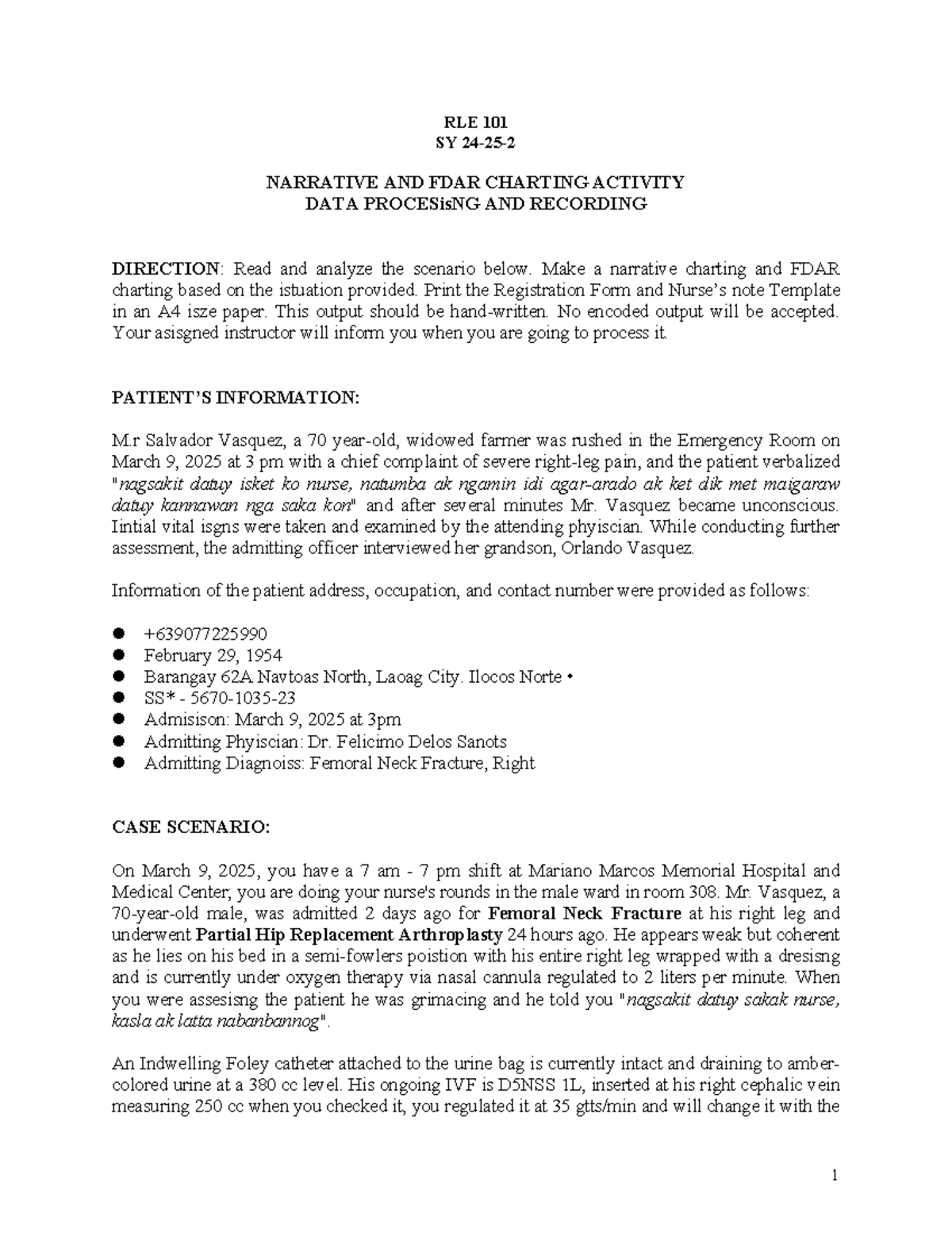 NCM 101 RLE Activity FDAR Narrative Chartingpdf - 1 RLE 101 SY 24-25 ...