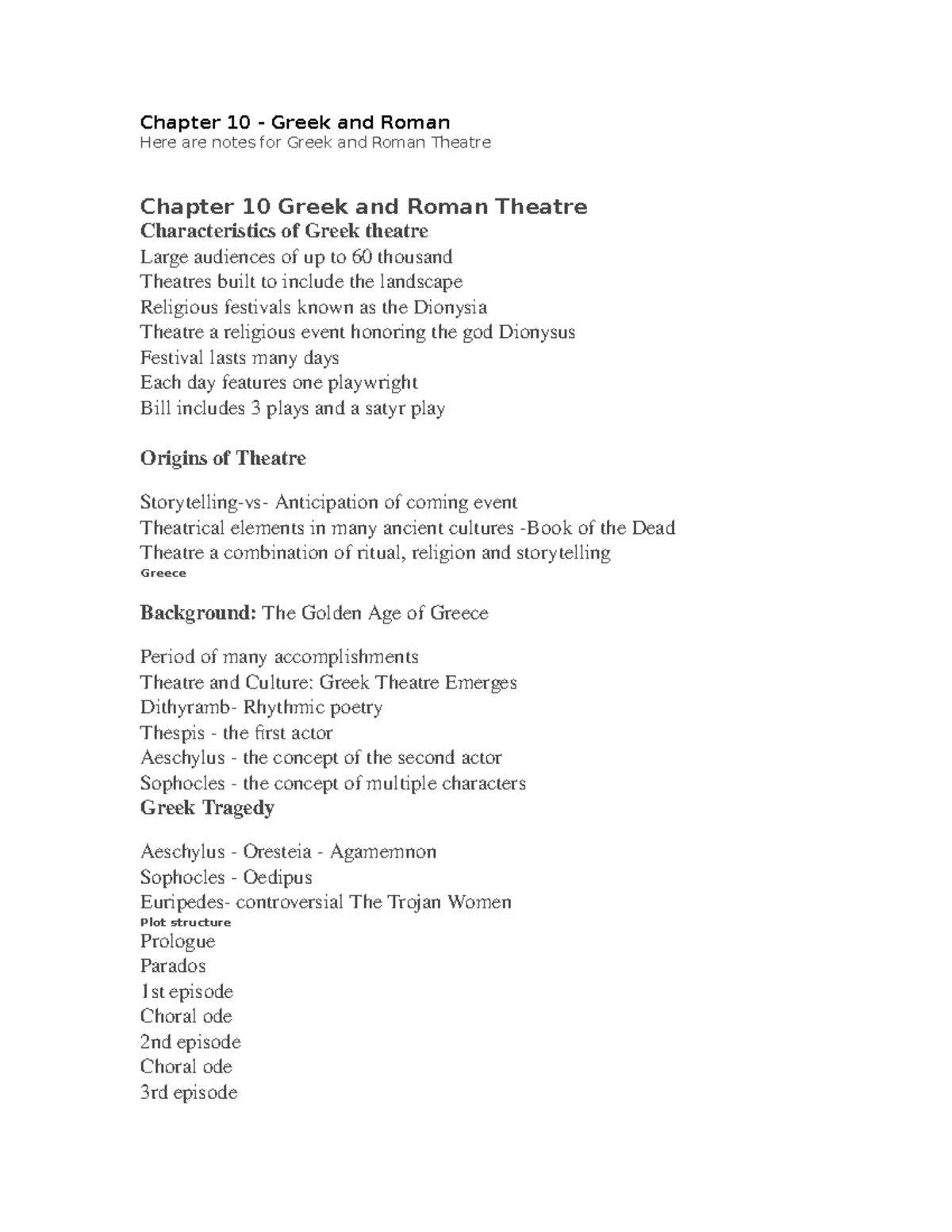 Chapter 10 - Lecture notes 10 - Chapter 10 - Greek and Roman Here are ...
