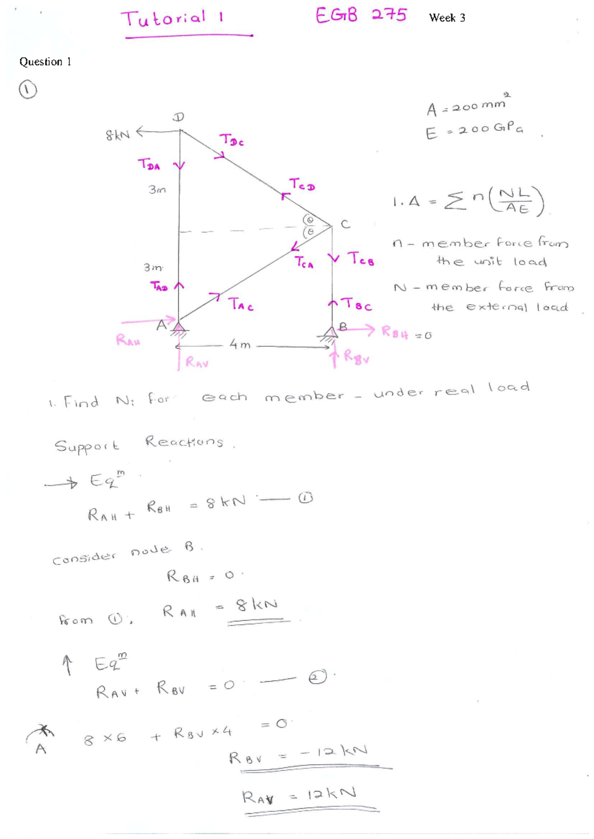 EGB 275 Week 3 Tutorial Solution: Principle of Virtual Work - Studocu