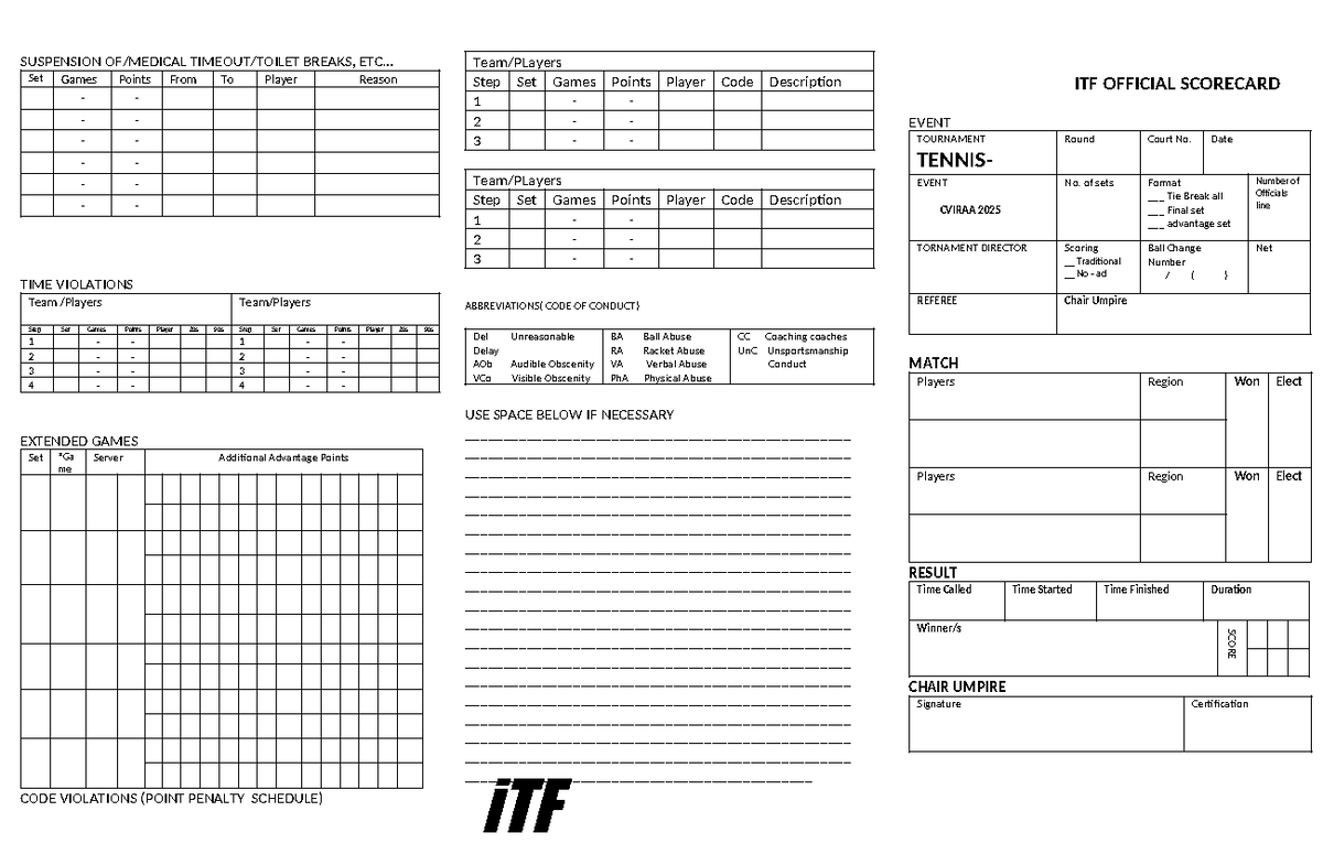 ITF Scorecard for Tournament Matches: Rules & Violations - Studocu