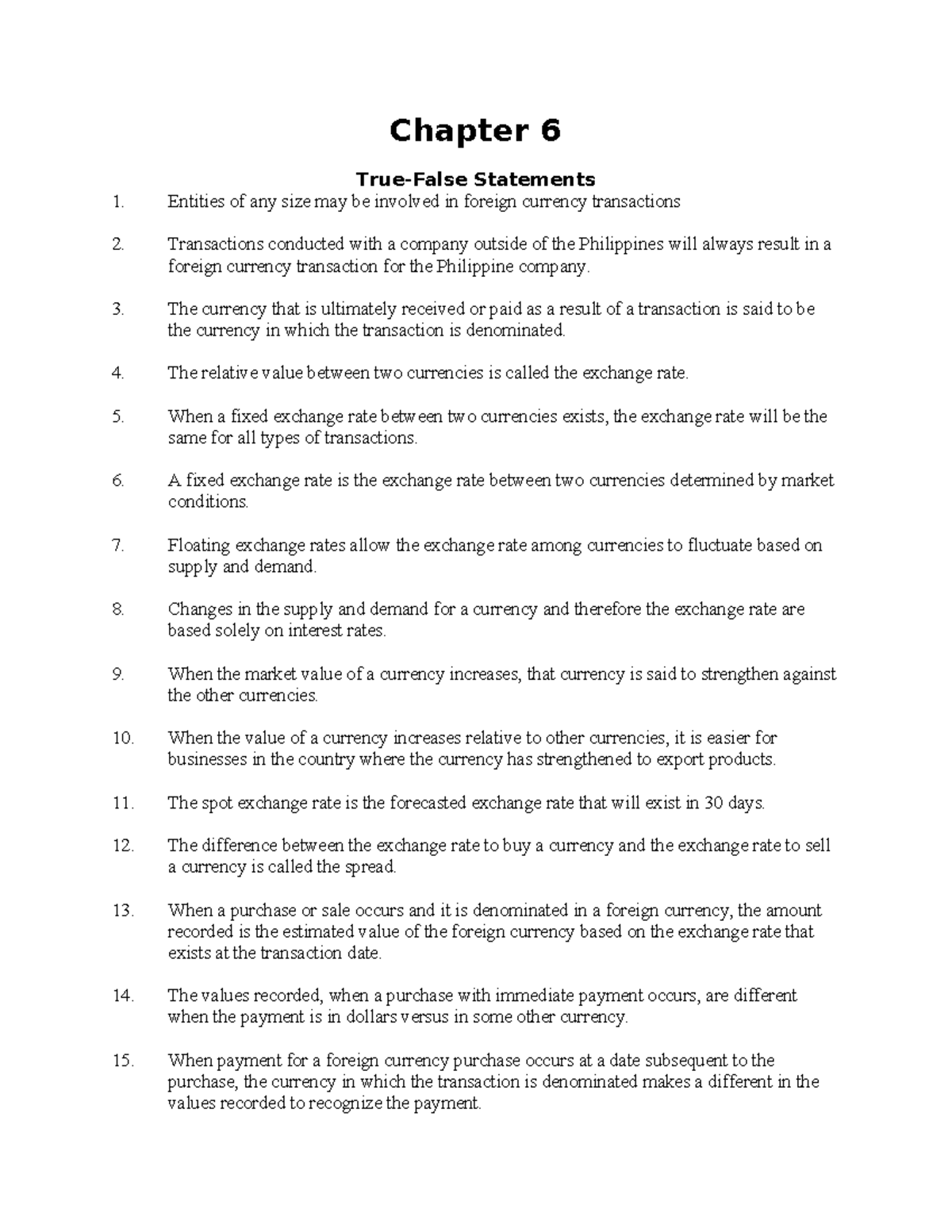 Chapter 6: Foreign Currency Transactions and Exchange Rates Testbank ...