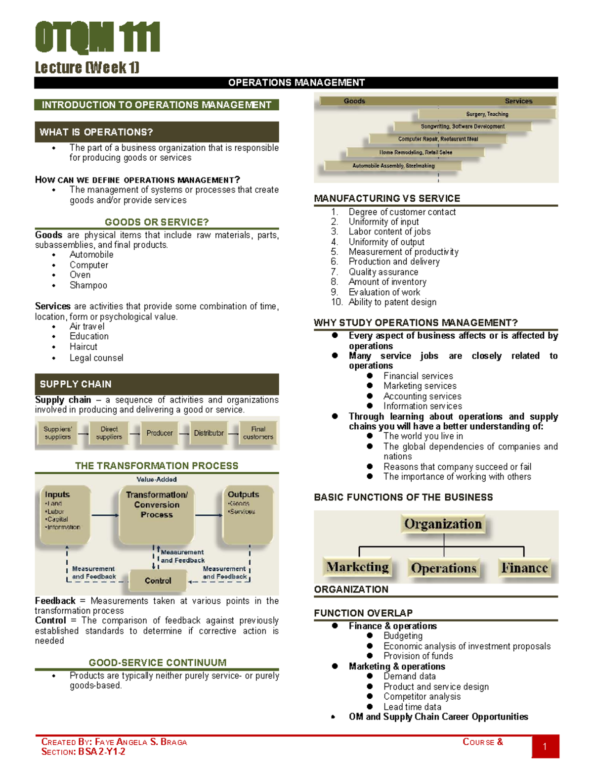OTQM 111 Week 1 - Introduction to Operations Management - Studocu