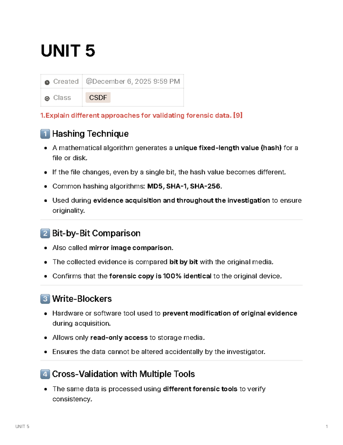 CSDF 1 - Unit 5: Forensic Data Validation Techniques and Evidence ...