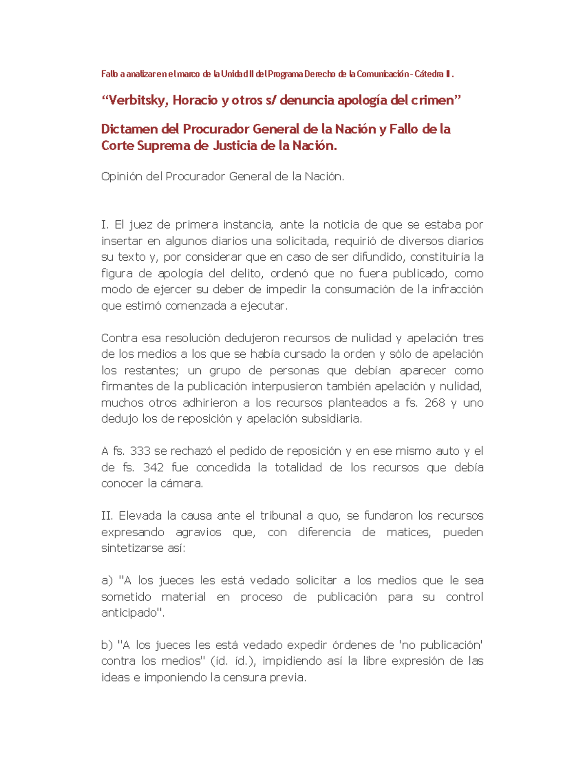 Análisis del Fallo de la Corte Suprema sobre Libertad de Prensa - DC II ...