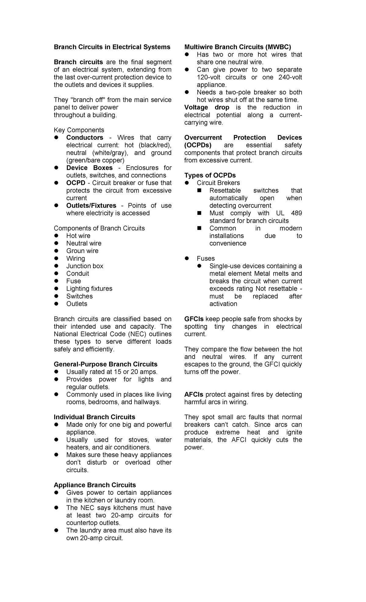 Utilities-Reviewer: Branch Circuits in Electrical Systems (EE 101 ...