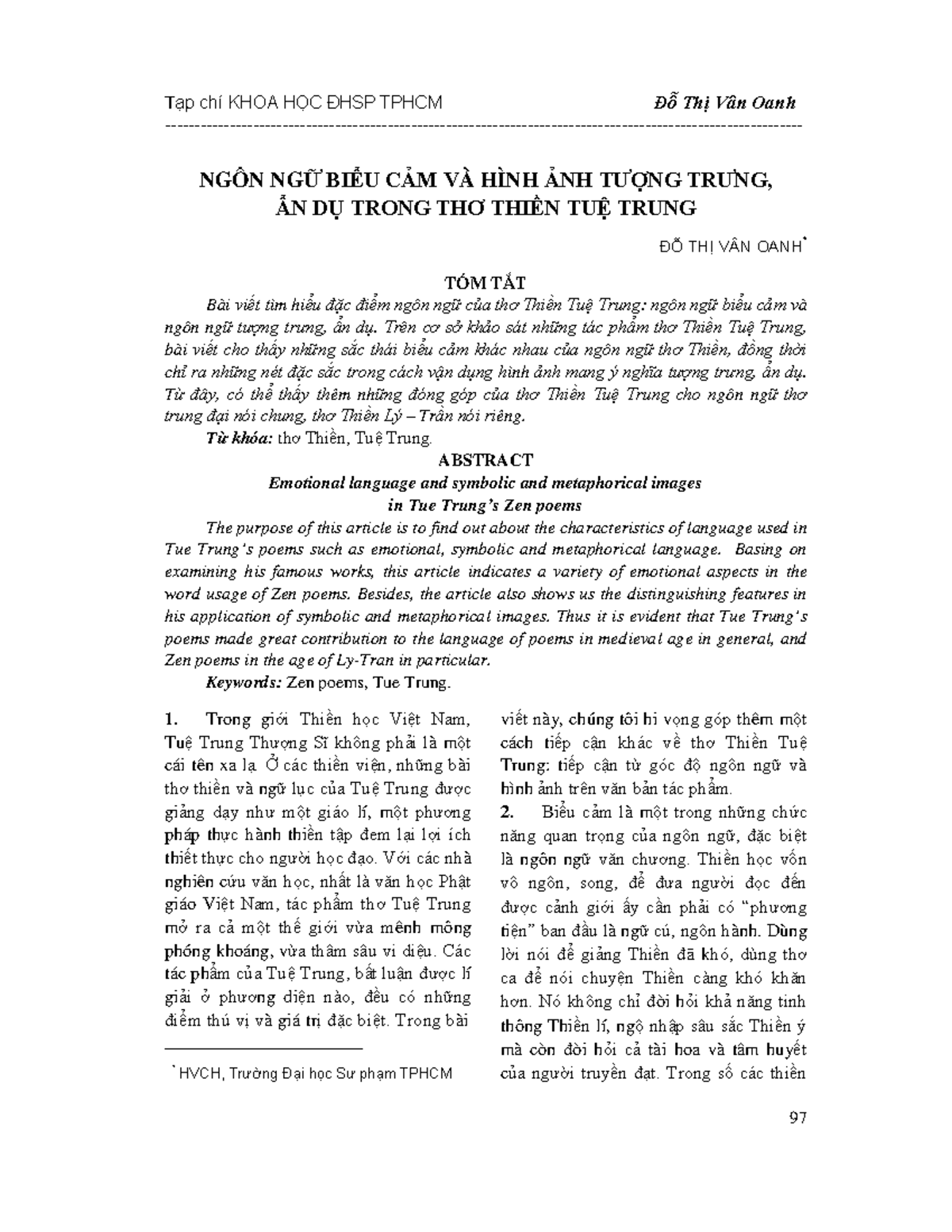 Ngôn Ngữ Biểu Cảm và Hình Ảnh Tượng Trưng Trong Thơ Thiền Tuệ Trung ...