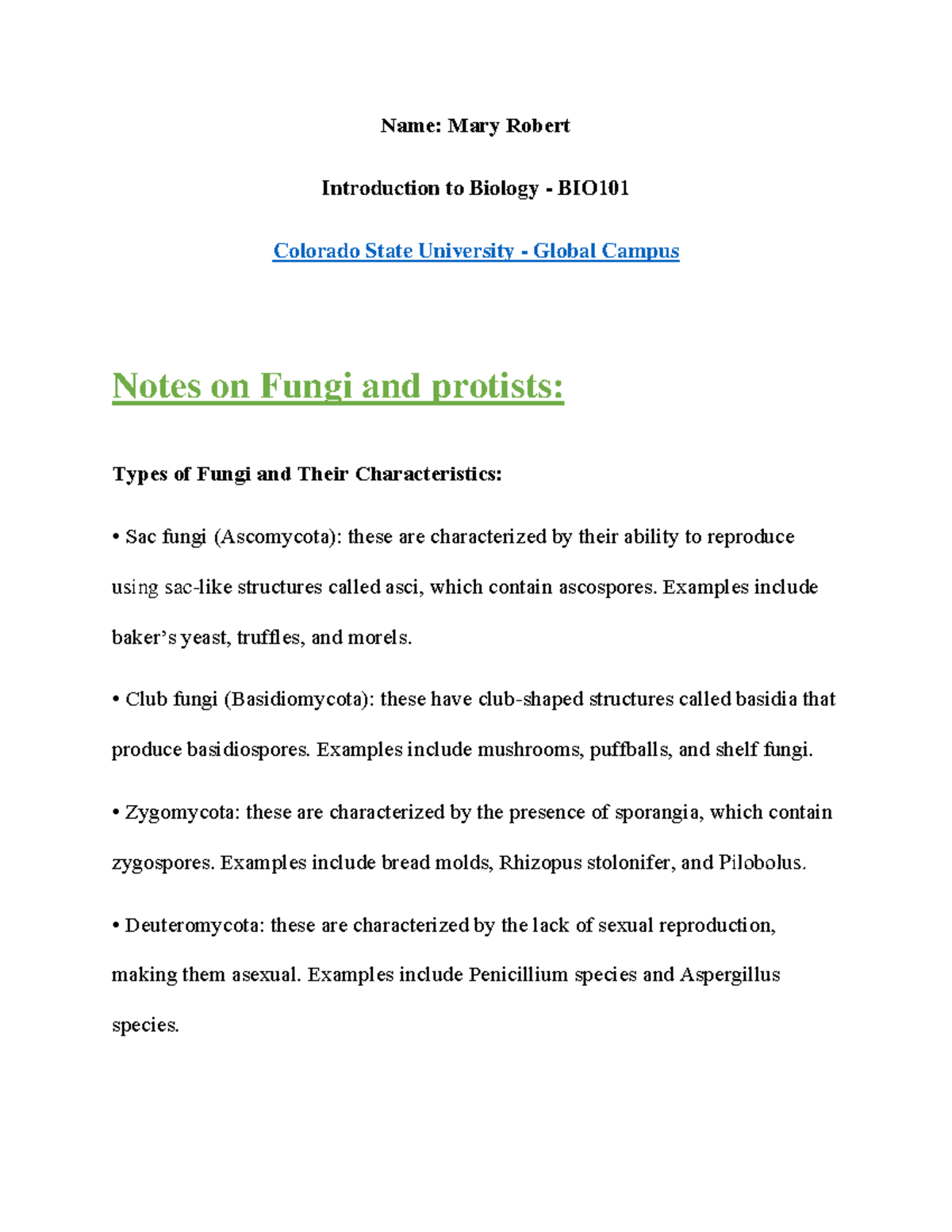 BIO Lecture Notes: Fungi and Protists Overview and Applications - Studocu