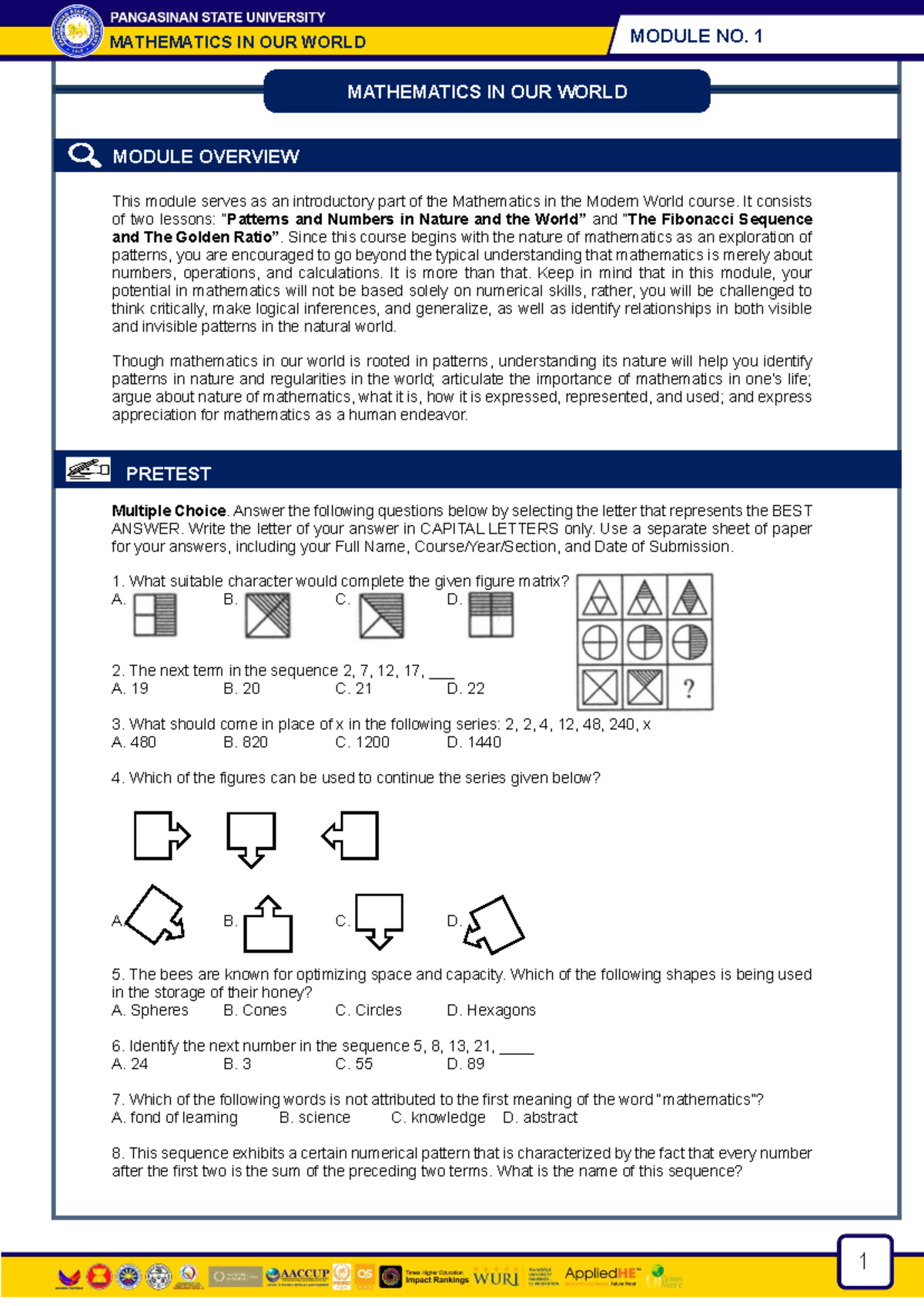 MMW 1: Exploring Mathematics in Our World - Module Overview - Studocu