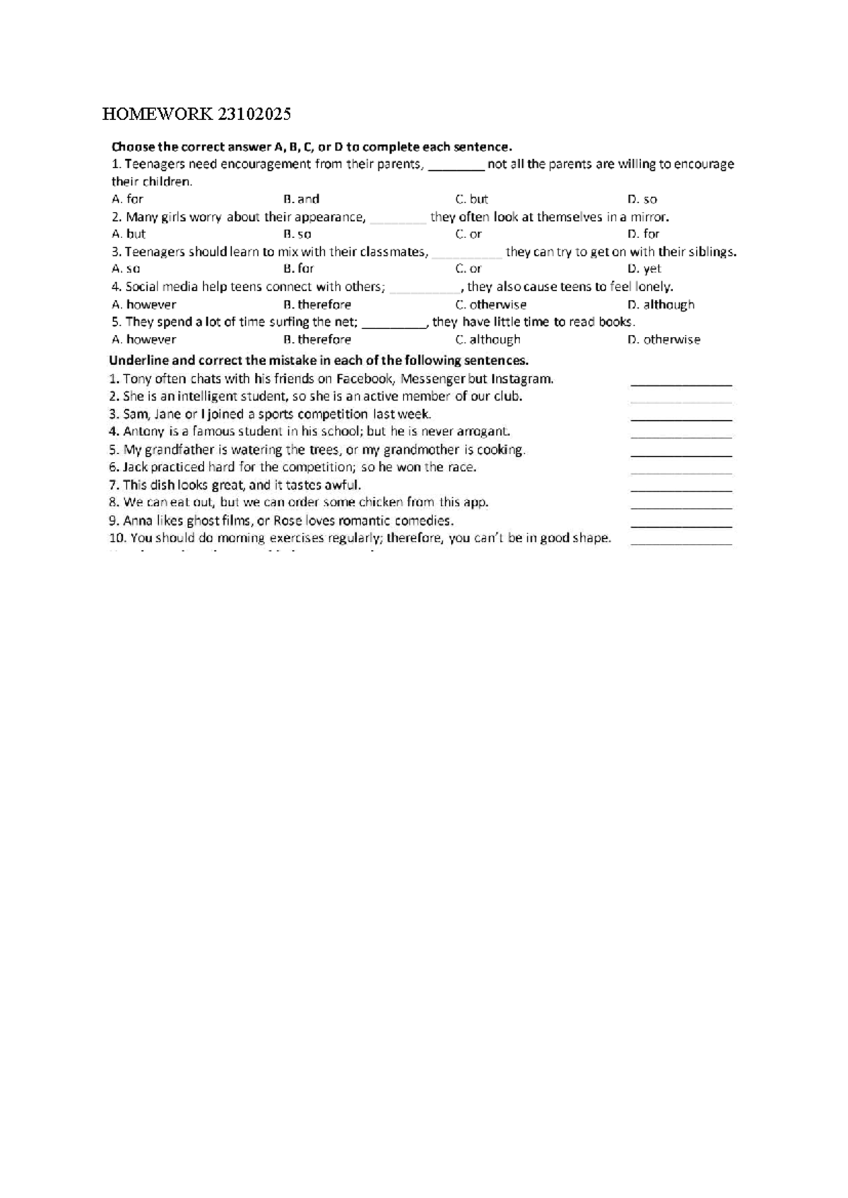 Homework 23102025 - Sentence Completion & Error Correction - Studocu
