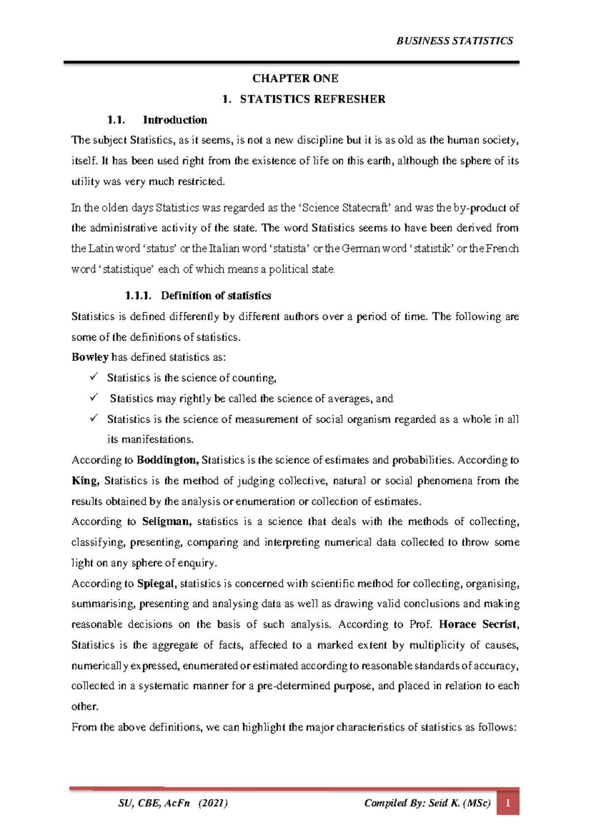 Chapter 1 - Information - CHAPTER ONE 1. STATISTICS REFRESHER ...
