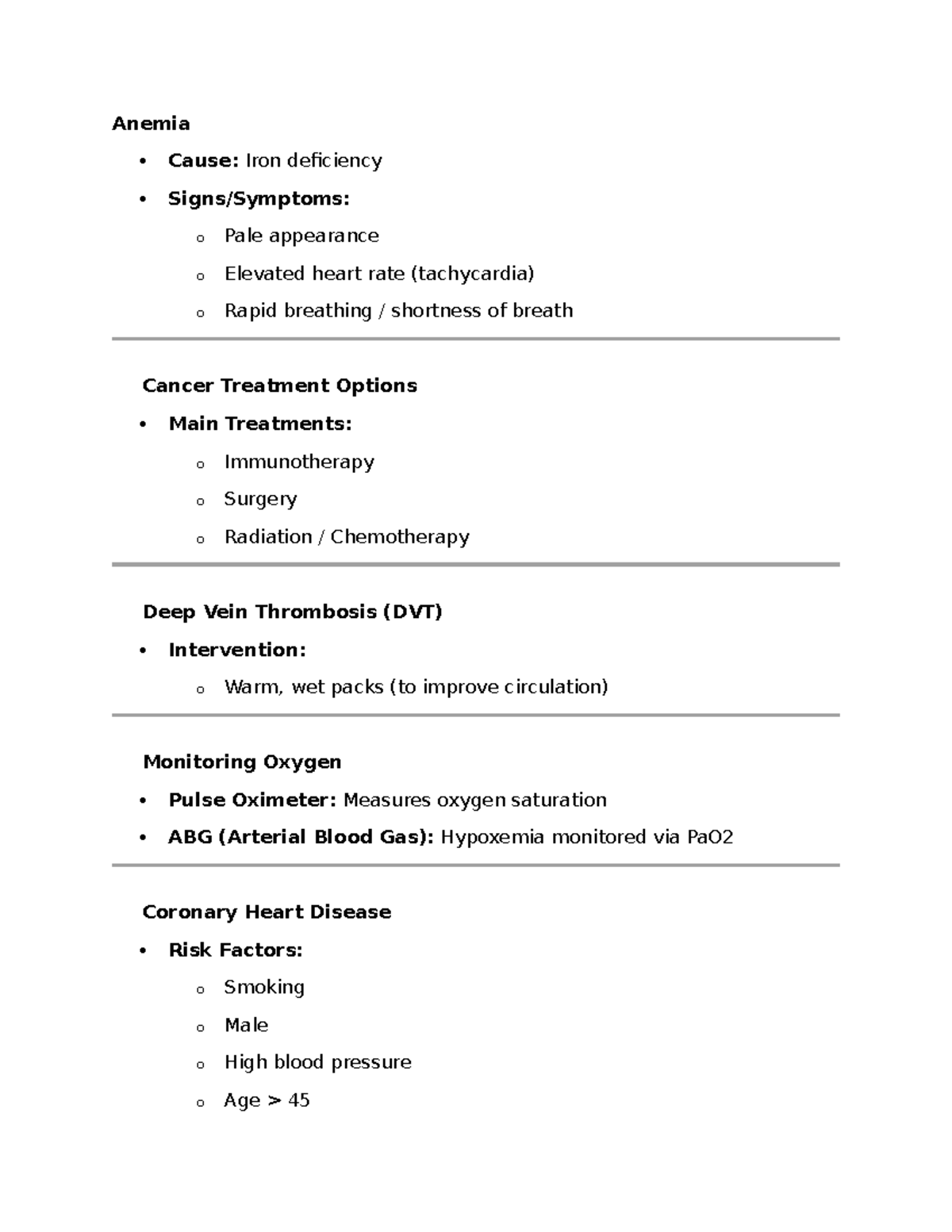Medical Notes: Anemia, Cancer Treatments, DVT, Heart Disease, and More ...