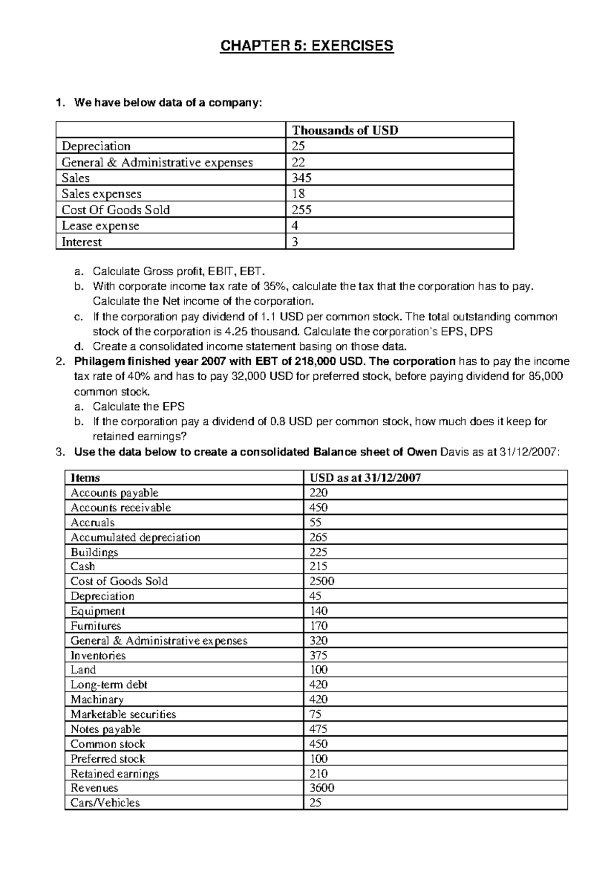 Chapter 5e - Corporate Finance Exercises and Financial Calculations ...