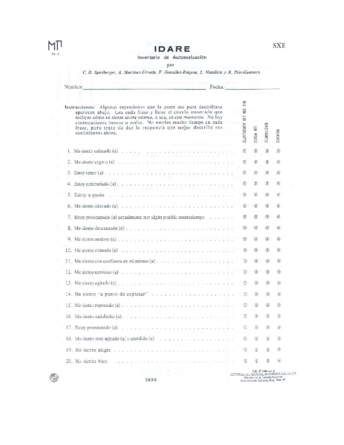 MN SXE IDARE: Inventario de Autoevaluación de Ansiedad y Resultados ...