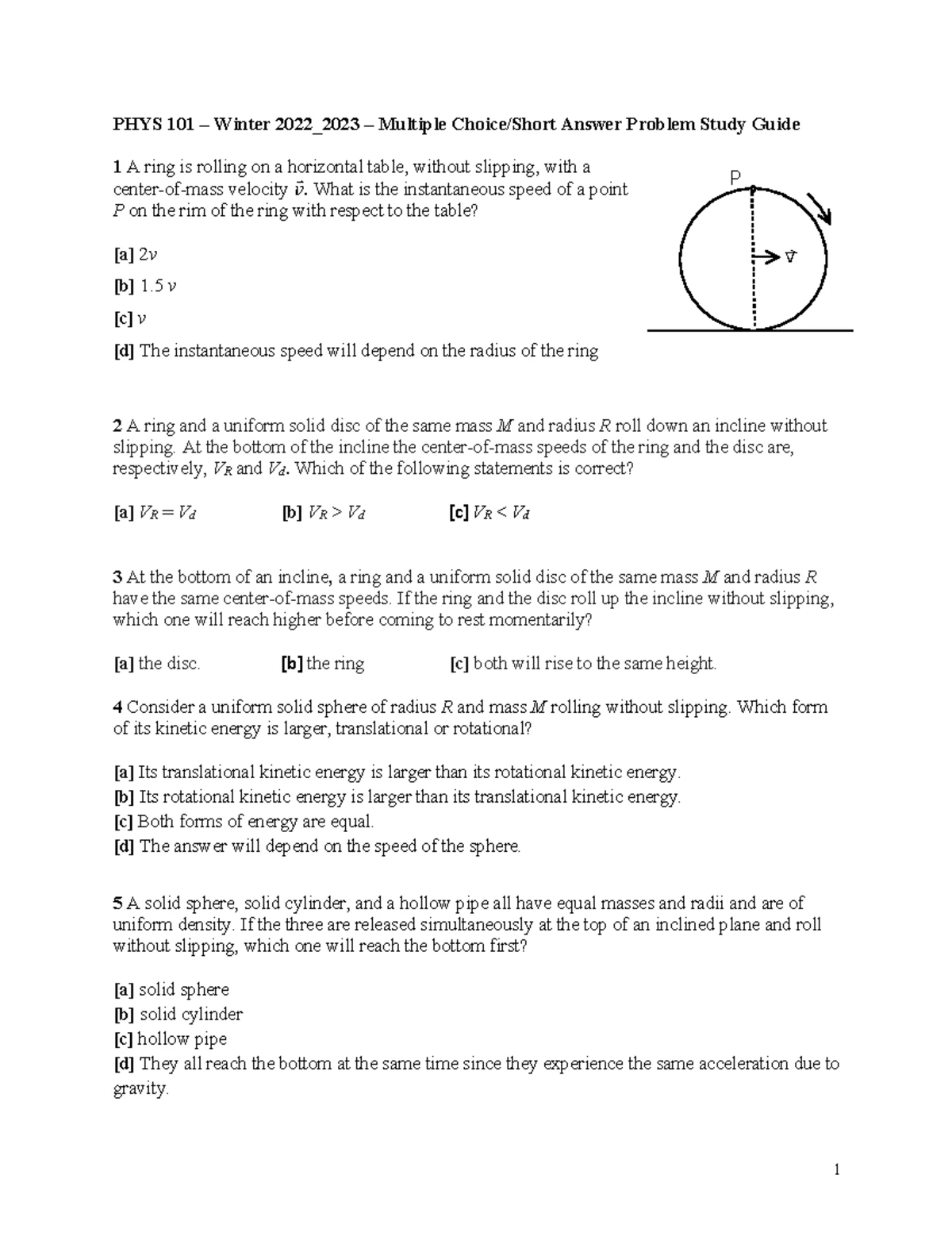 PHYS 101 Midterm 1 Study Guide - Winter 2024-2025 - Studocu