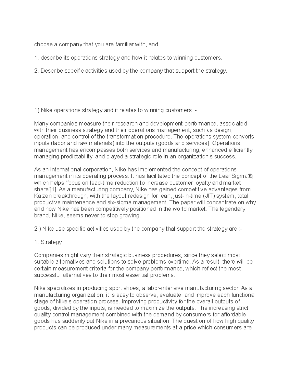 nike operation management