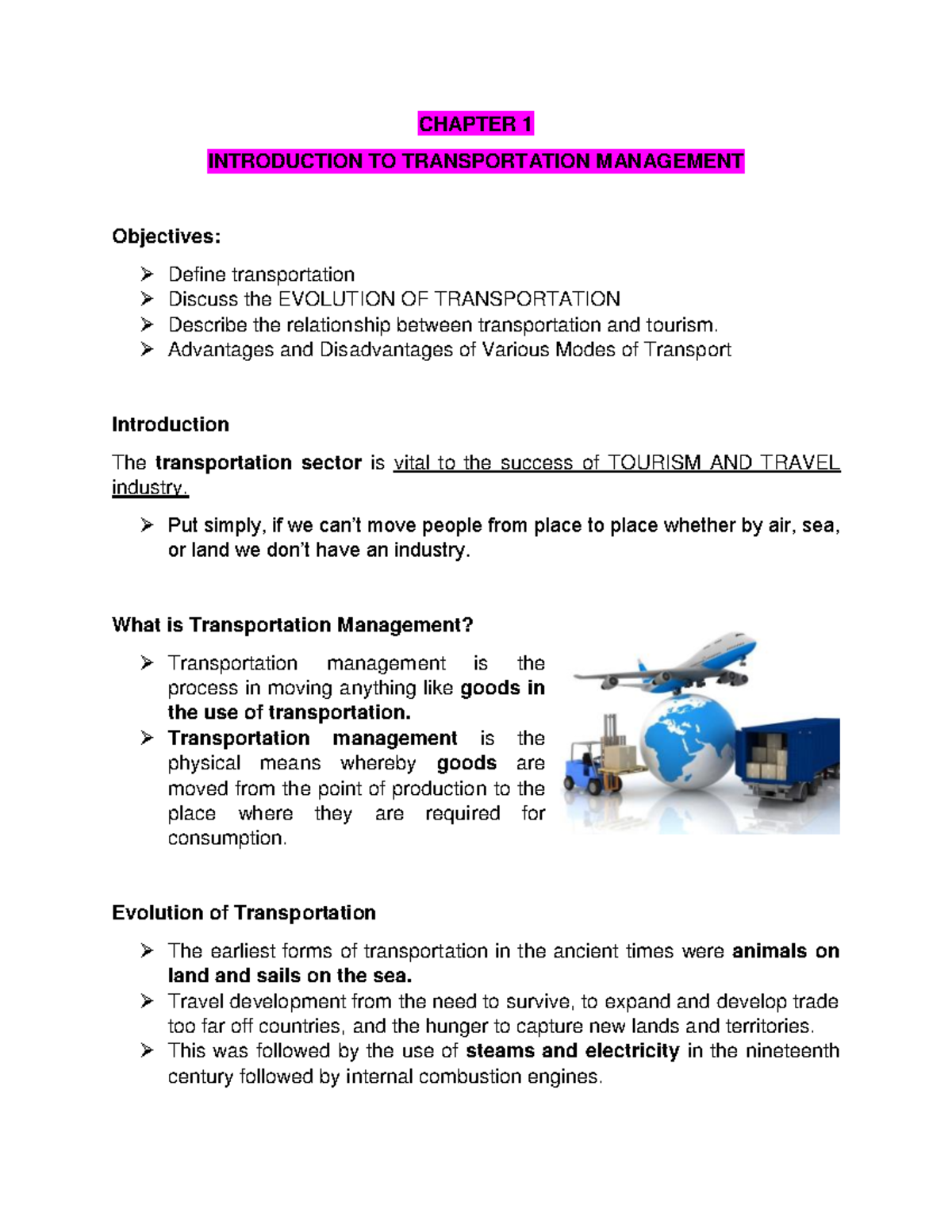 Module-Transpo-1 - TRANSPO MANAGeMENT - CHAPTER 1 INTRODUCTION TO ...