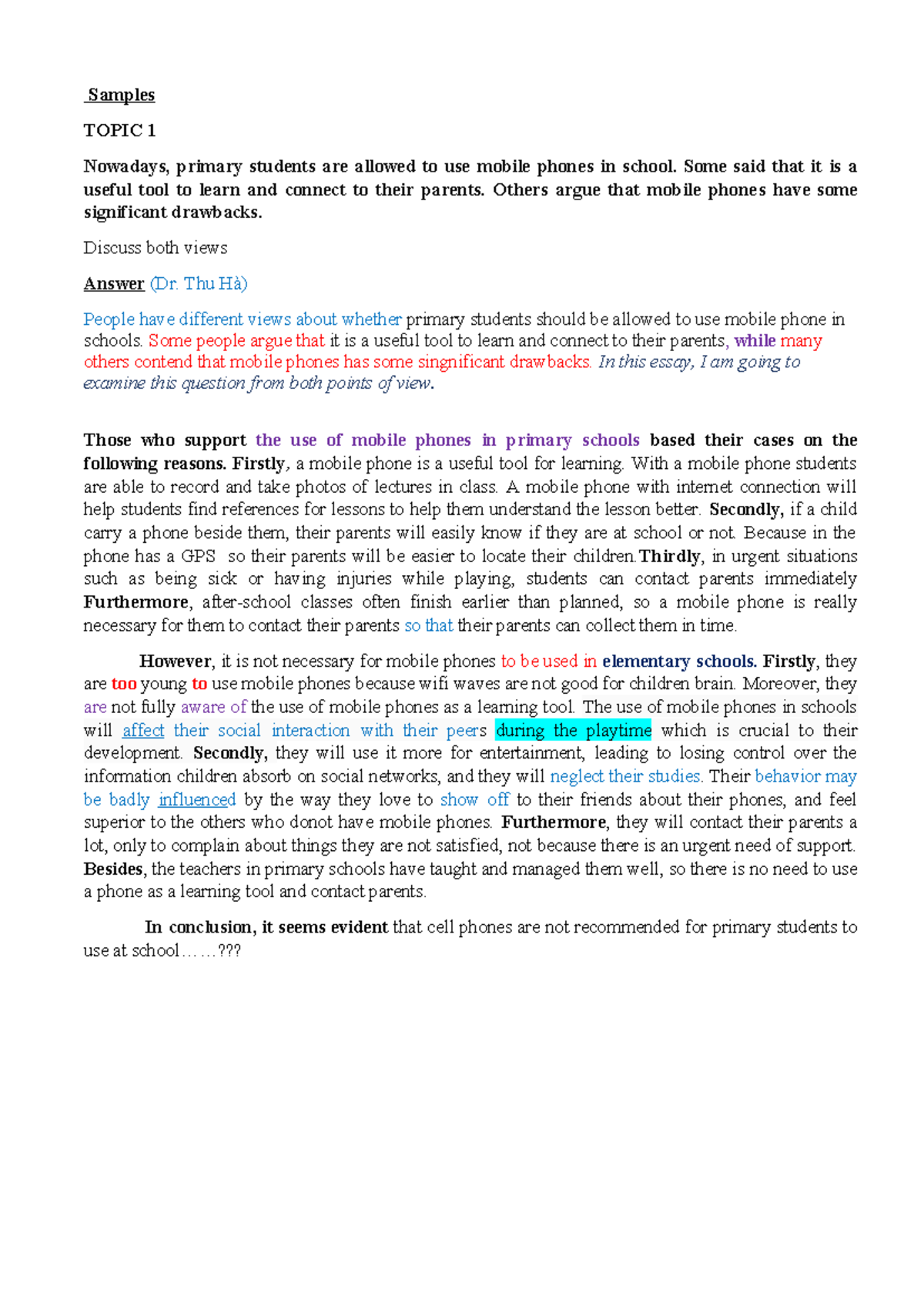 VSTEP Sample Essay: Mobile Phones in Primary Schools - Studocu