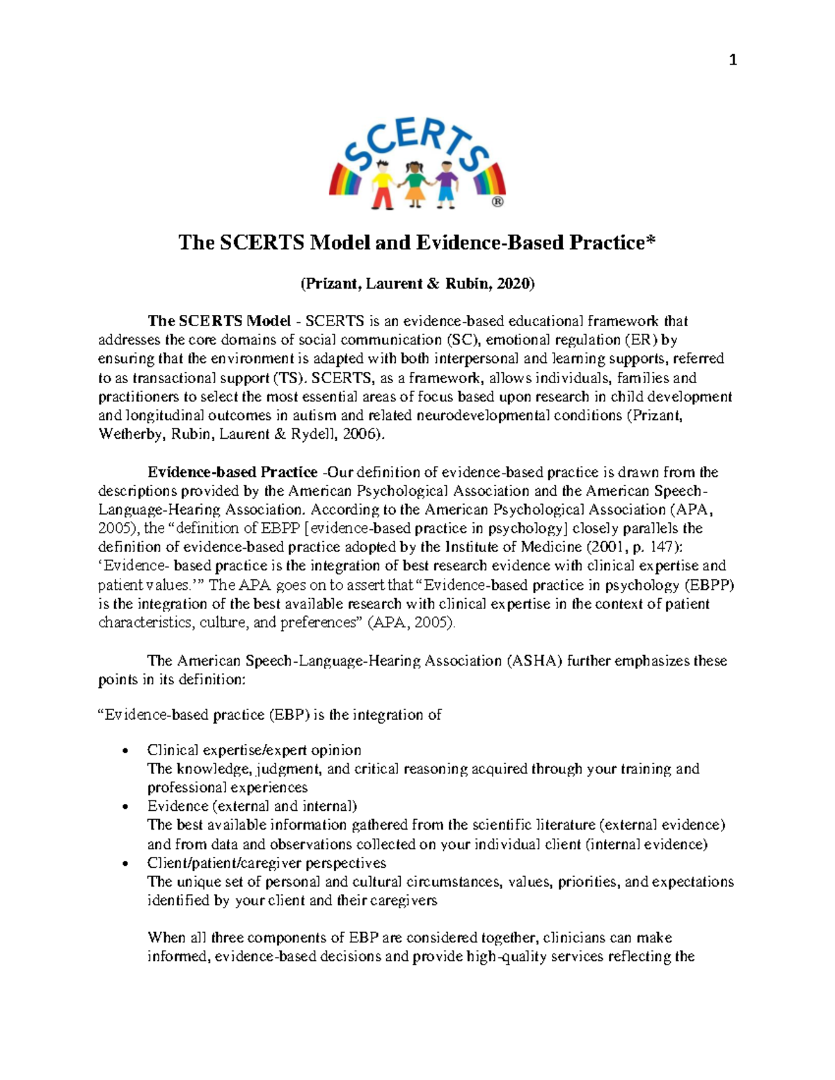 SCERTS Model Overview: Evidence-Based Practices in Autism (EDU 101 ...