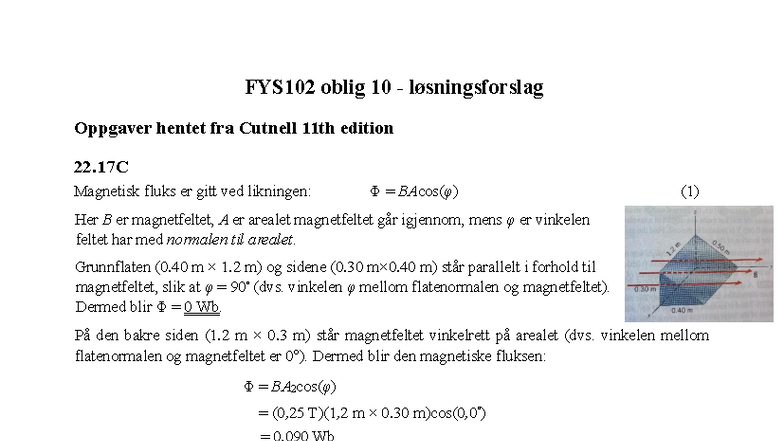 FYS102 Oblig 10 Løsningsforslag: Magnetisk Fluks og Indusert EMS - Studocu