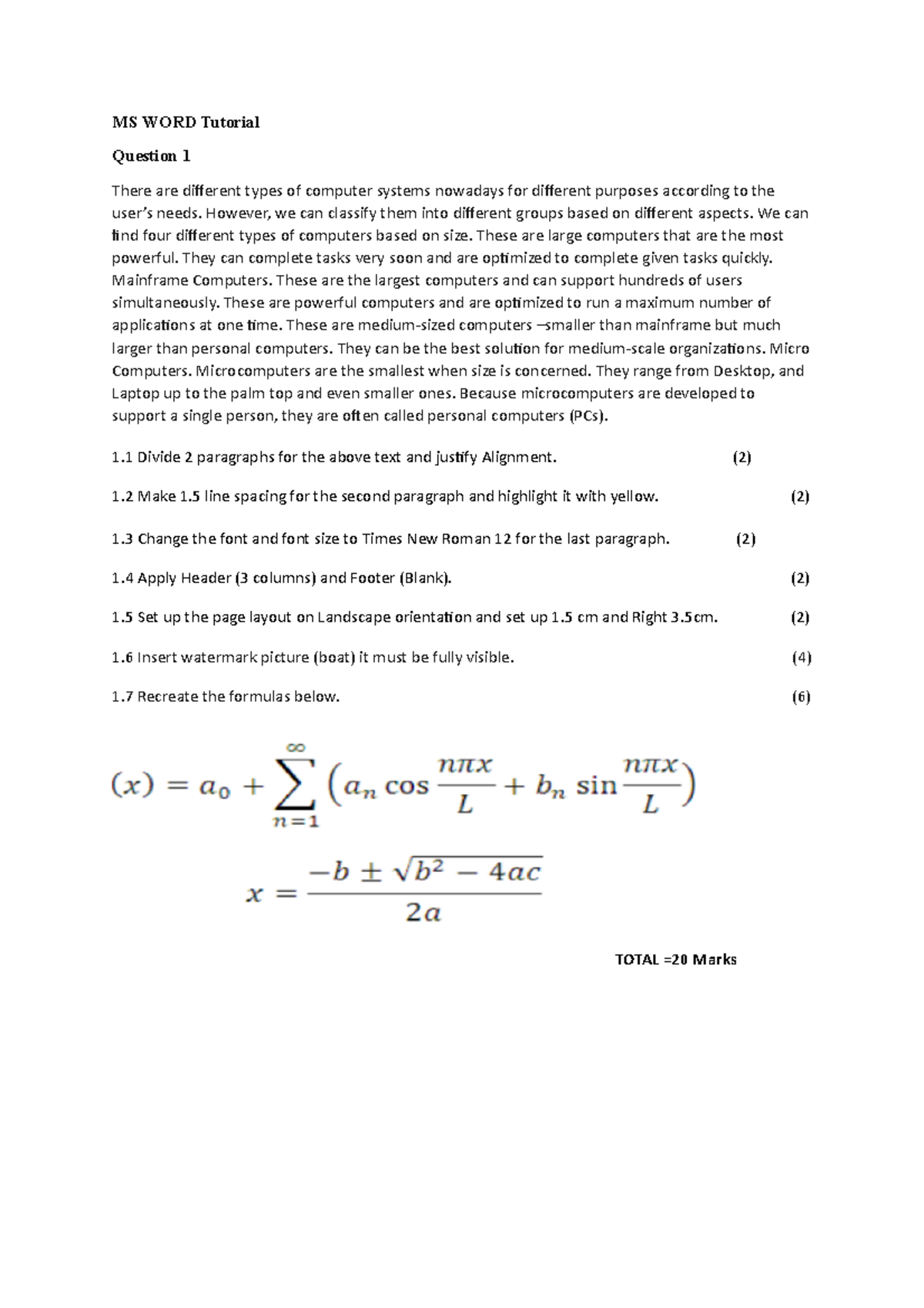 MS WORD Tutorial: Self-Study Guide for Computer Types and Formatting ...