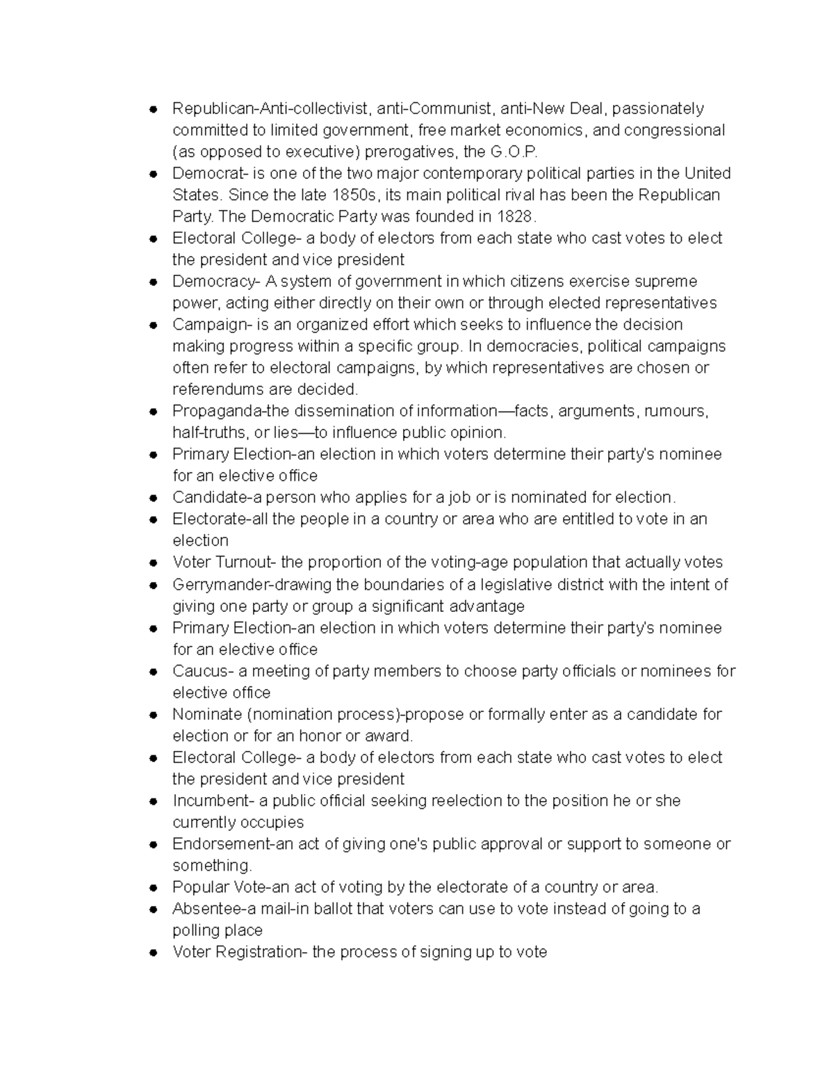 Unit 1 Vocabulary - Republican-Anti-collectivist, anti-Communist, anti ...
