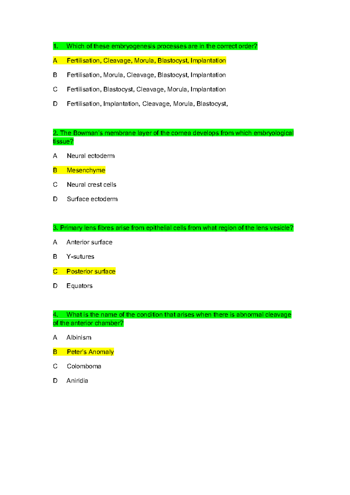 OAP CT 2 Dec 2023: Embryogenesis & Eye Anatomy Q&A - Studocu