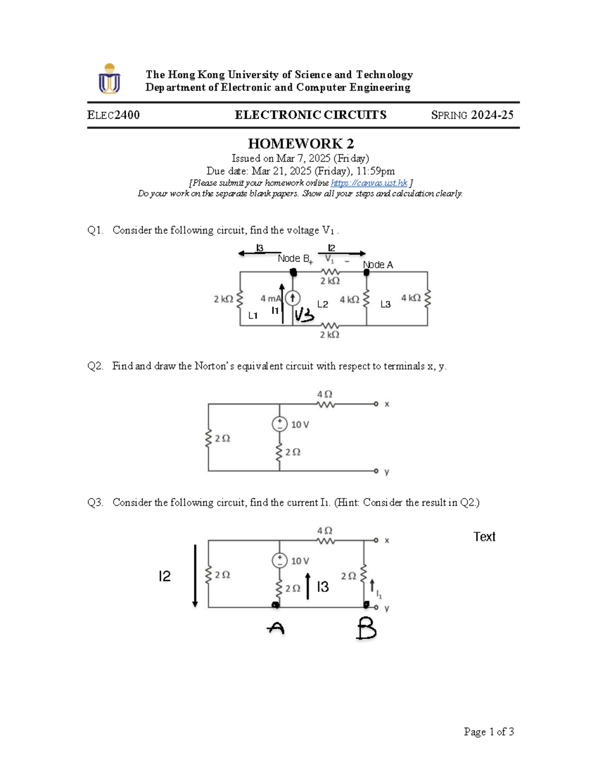 ELEC2400 Electronic Circuits Spring 2025 Homework 2 - Studocu