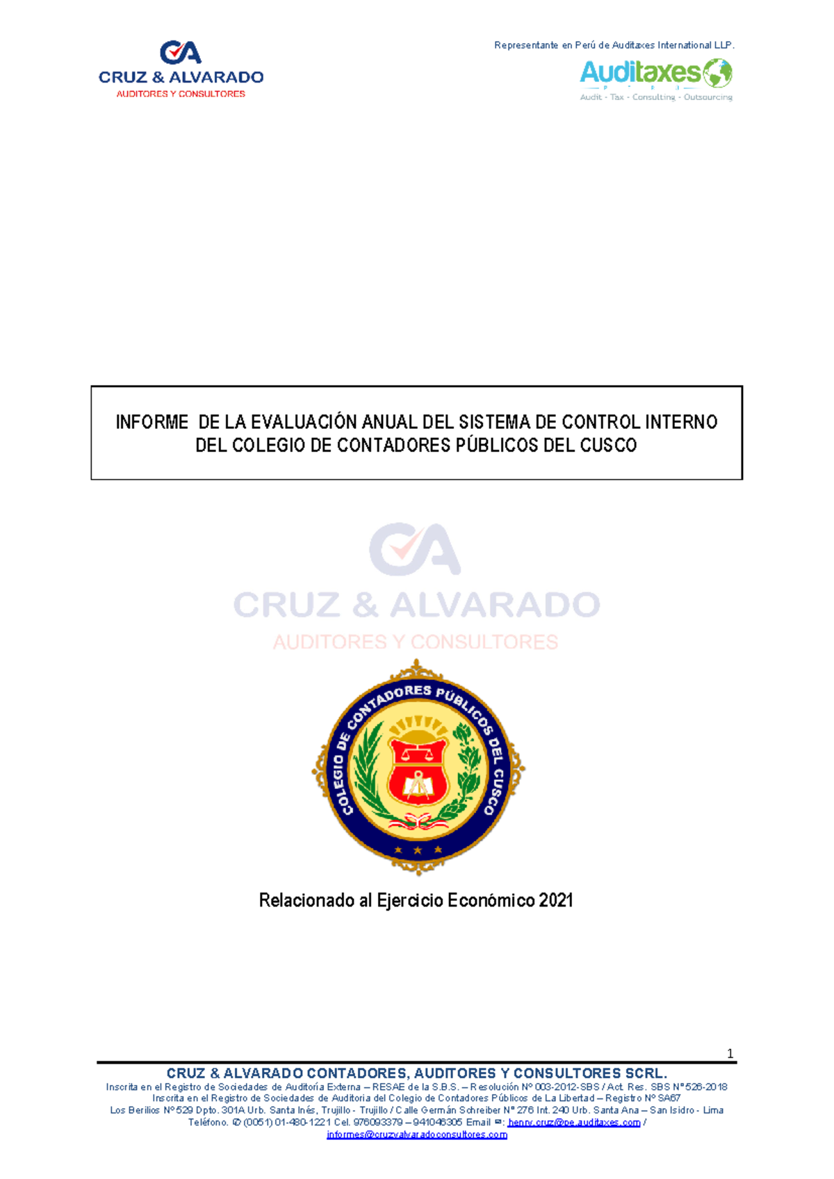 Informe de Control Interno del Colegio de Contadores Públicos - 2021 ...