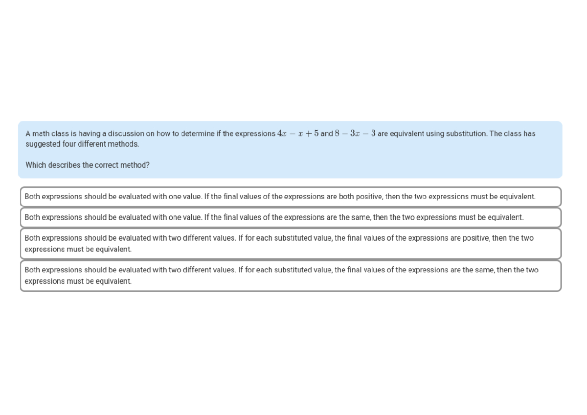 Math Class Discussion: Determining Expression Equivalence Methods - Studocu