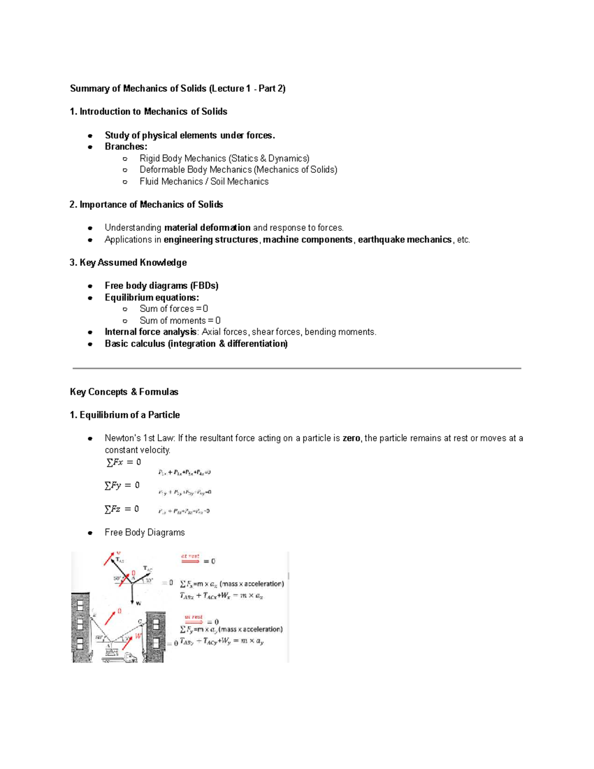 Summary of Mechanics of Solids (ENGR 101 - Lecture 1 Part 2) - Studocu