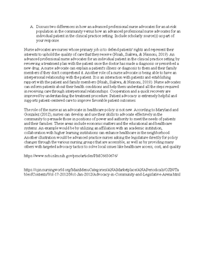 [Solved] B Describe how the advanced professional nurse will apply two ...