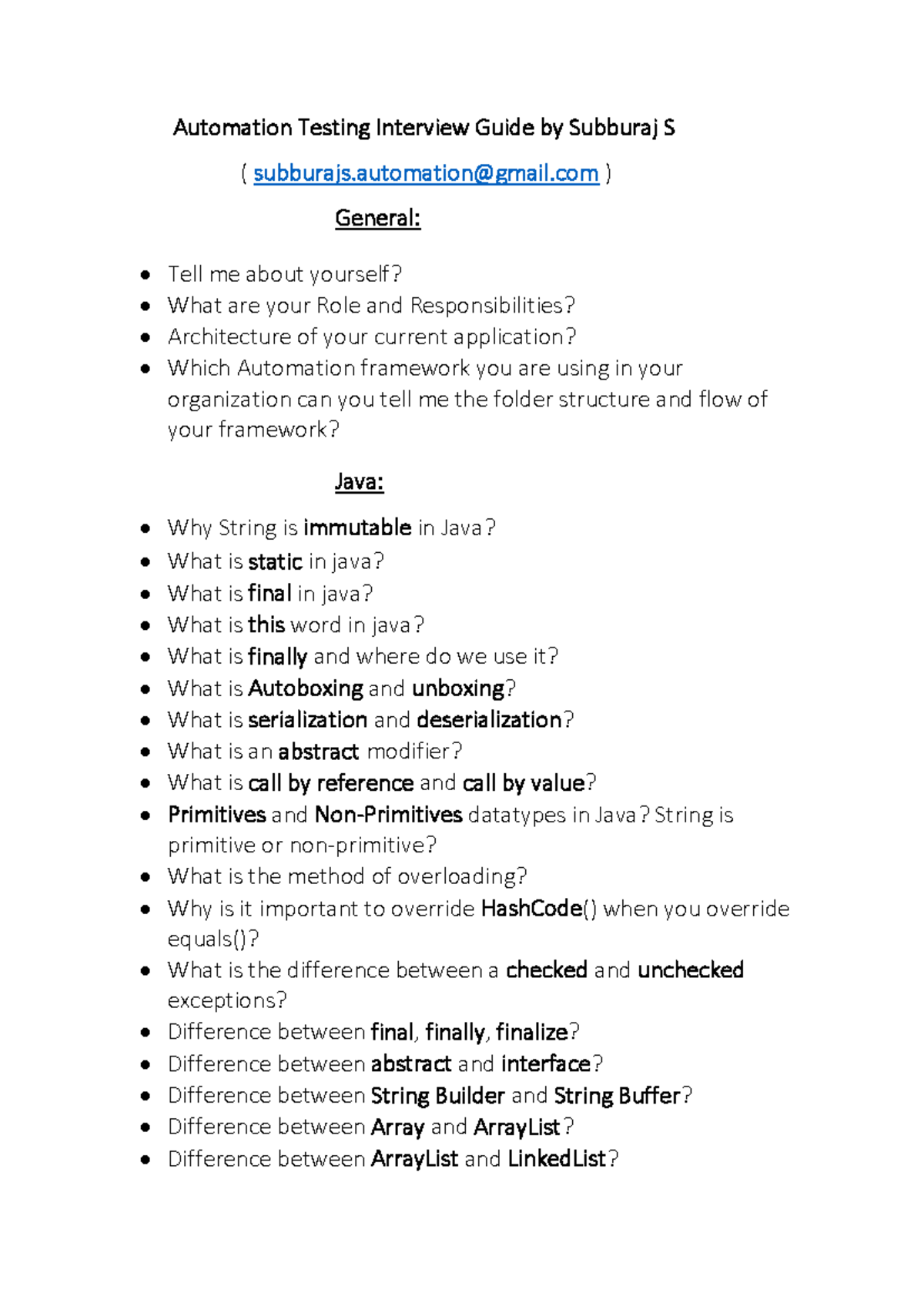 Automation Testing Interview Questions and Answers Guide - Subburaj S ...