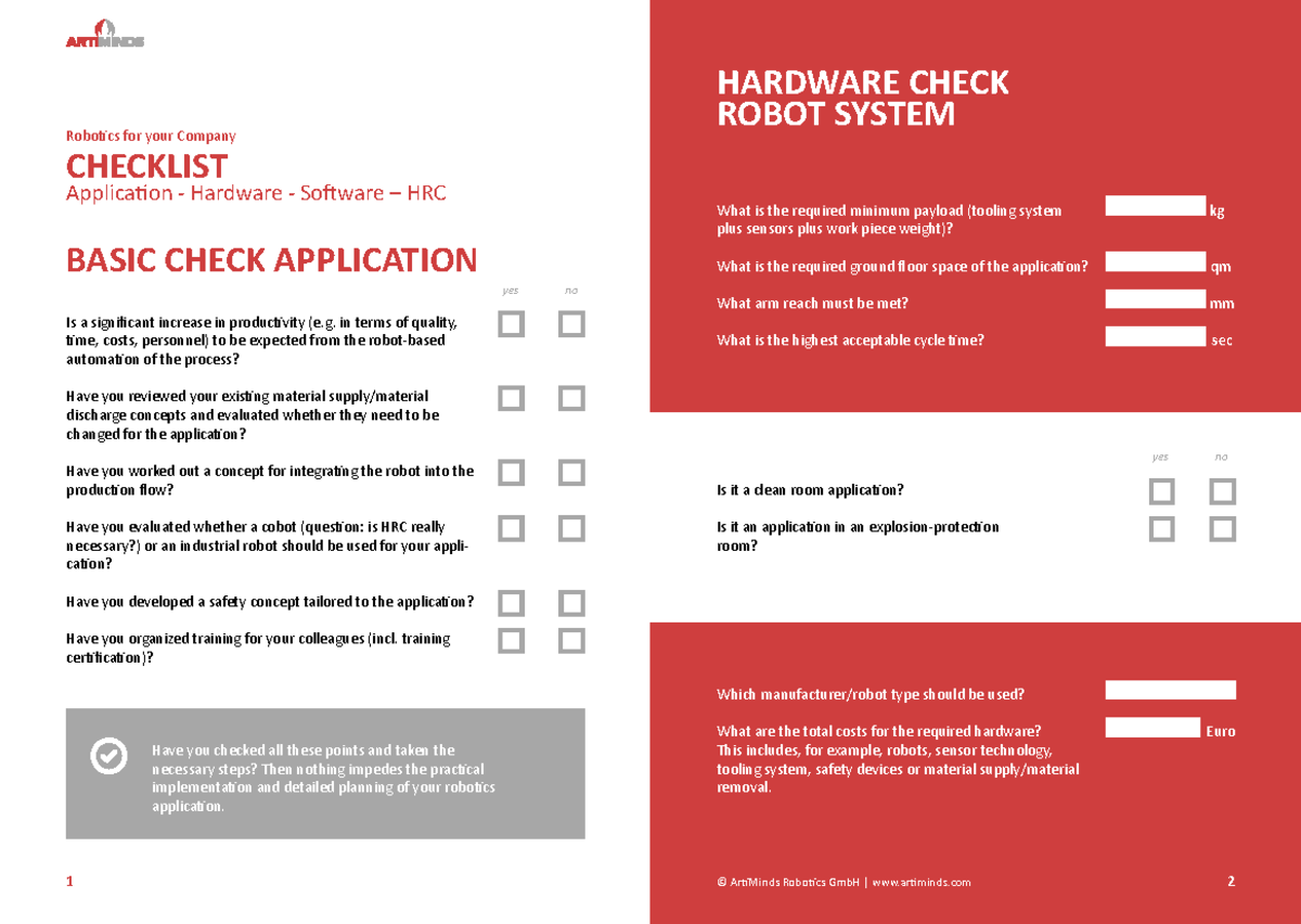 2021 Robotics Checklist Artiminds - BASIC CHECK APPLICATION Robotics ...